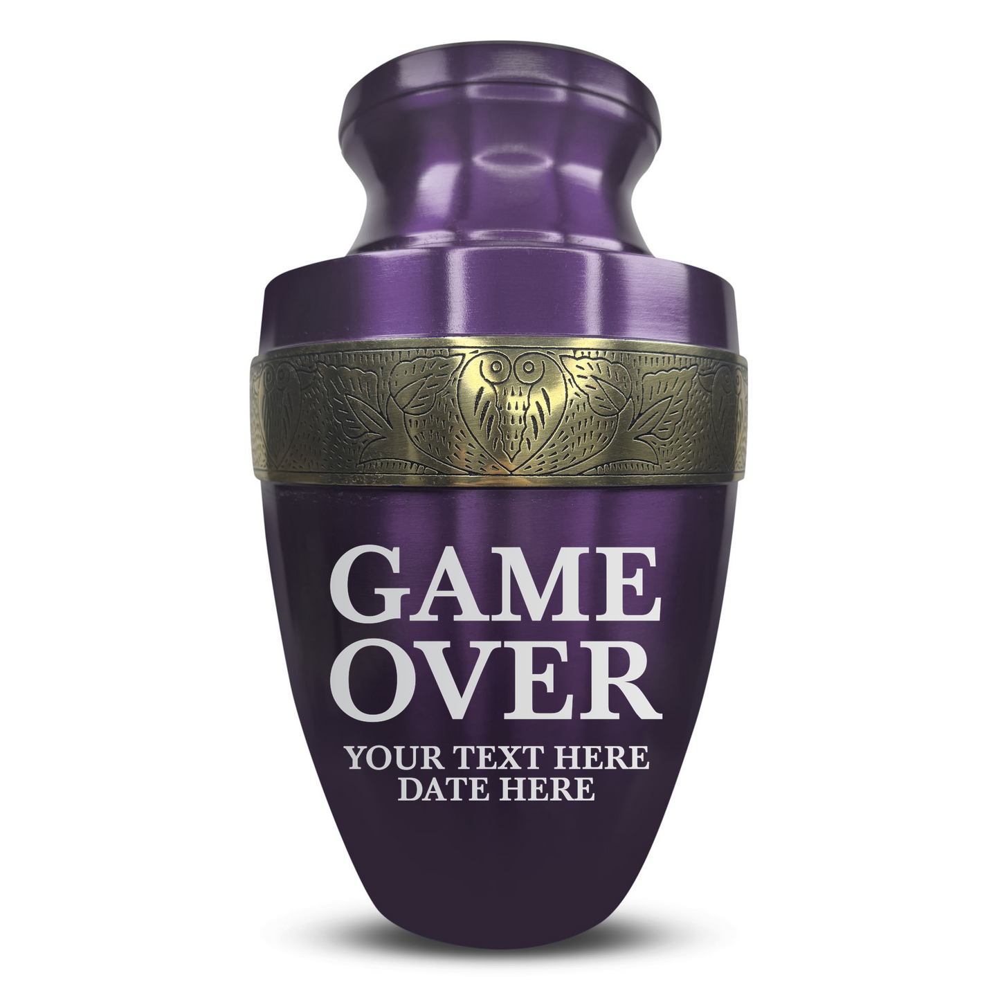 Personalized Adult Cremation Urn with Custom Engraved Name, Date and Funny Gaming Design Metal Aluminum Vessel for Ashes and Remains | Elite Collection with Gold Inlay | 200 Cubic Inch