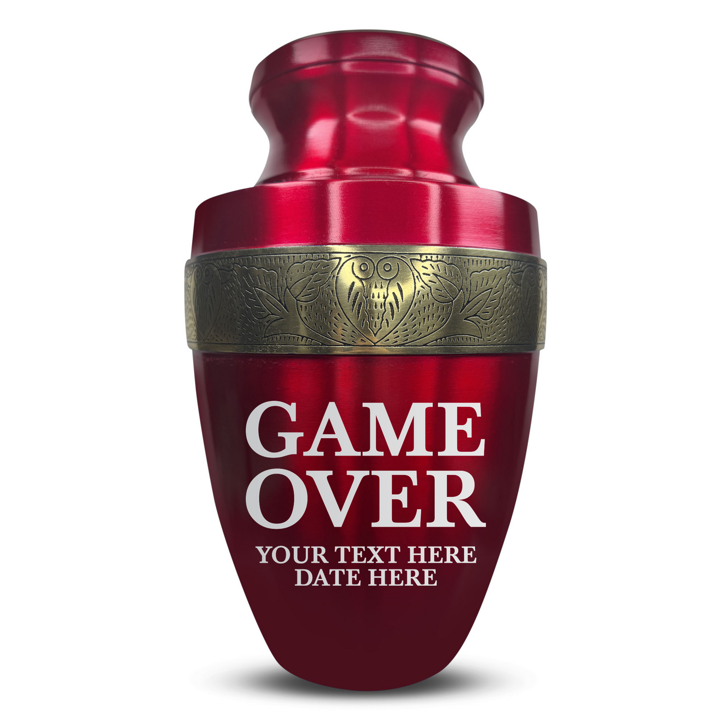 Personalized Adult Cremation Urn with Custom Engraved Name, Date and Funny Gaming Design Metal Aluminum Vessel for Ashes and Remains | Elite Collection with Gold Inlay | 200 Cubic Inch