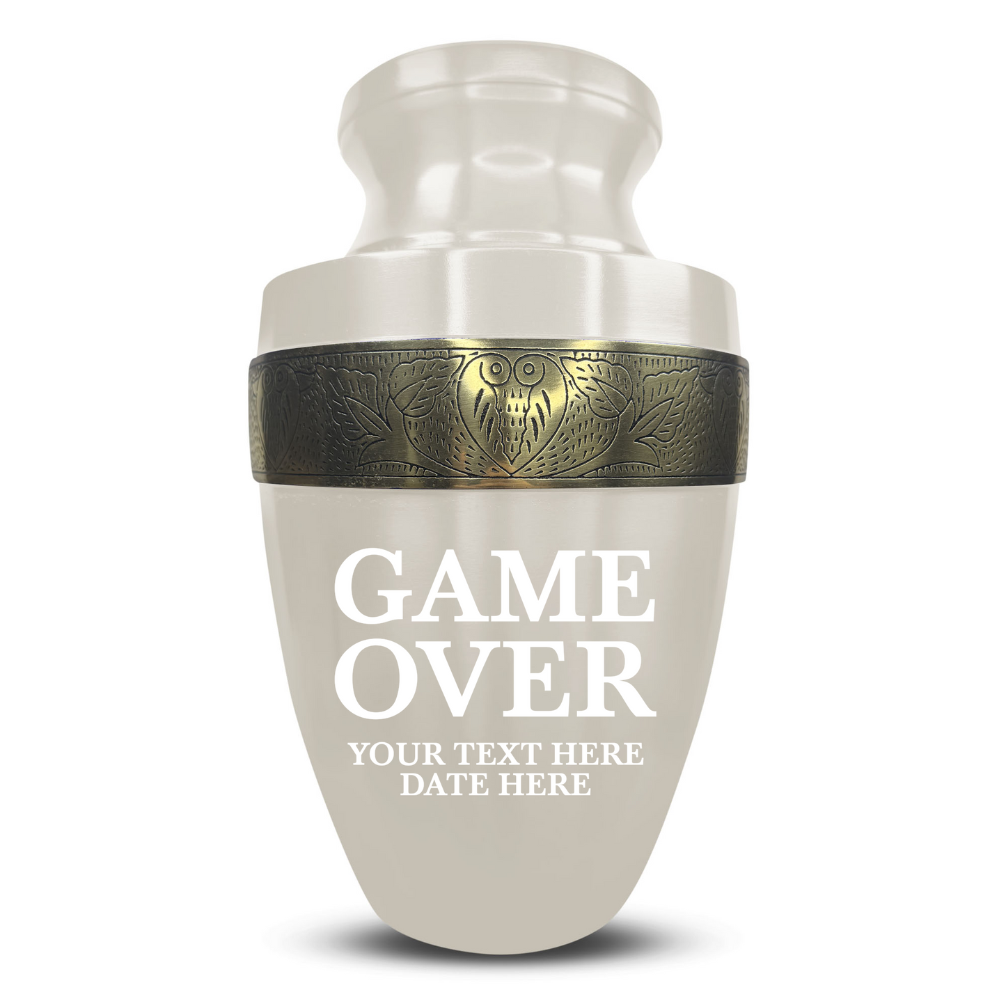 Personalized Adult Cremation Urn with Custom Engraved Name, Date and Funny Gaming Design Metal Aluminum Vessel for Ashes and Remains | Elite Collection with Gold Inlay | 200 Cubic Inch