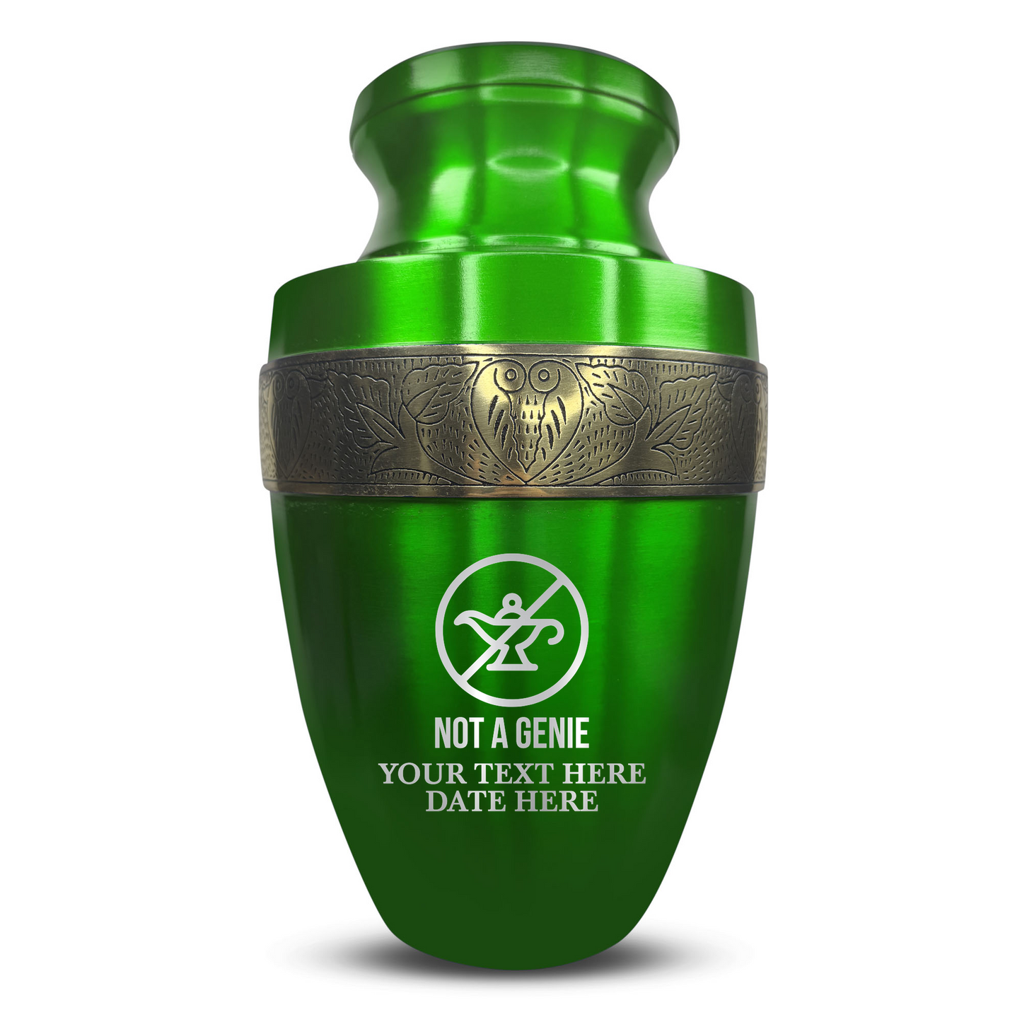 Personalized Adult Cremation Urn with Custom Engraved Name, Date and Funny TV Entertainment Design Metal Aluminum Vessel for Ashes and Remains | Elite Collection with Gold Inlay | 200 Cubic Inch