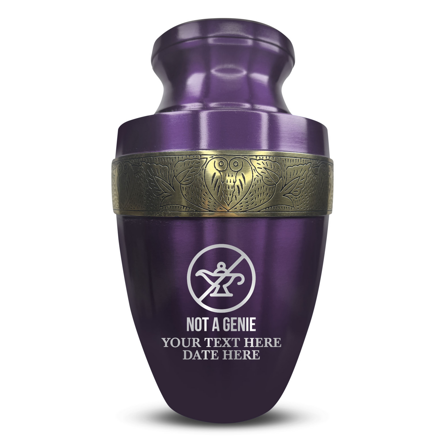 Personalized Adult Cremation Urn with Custom Engraved Name, Date and Funny TV Entertainment Design Metal Aluminum Vessel for Ashes and Remains | Elite Collection with Gold Inlay | 200 Cubic Inch