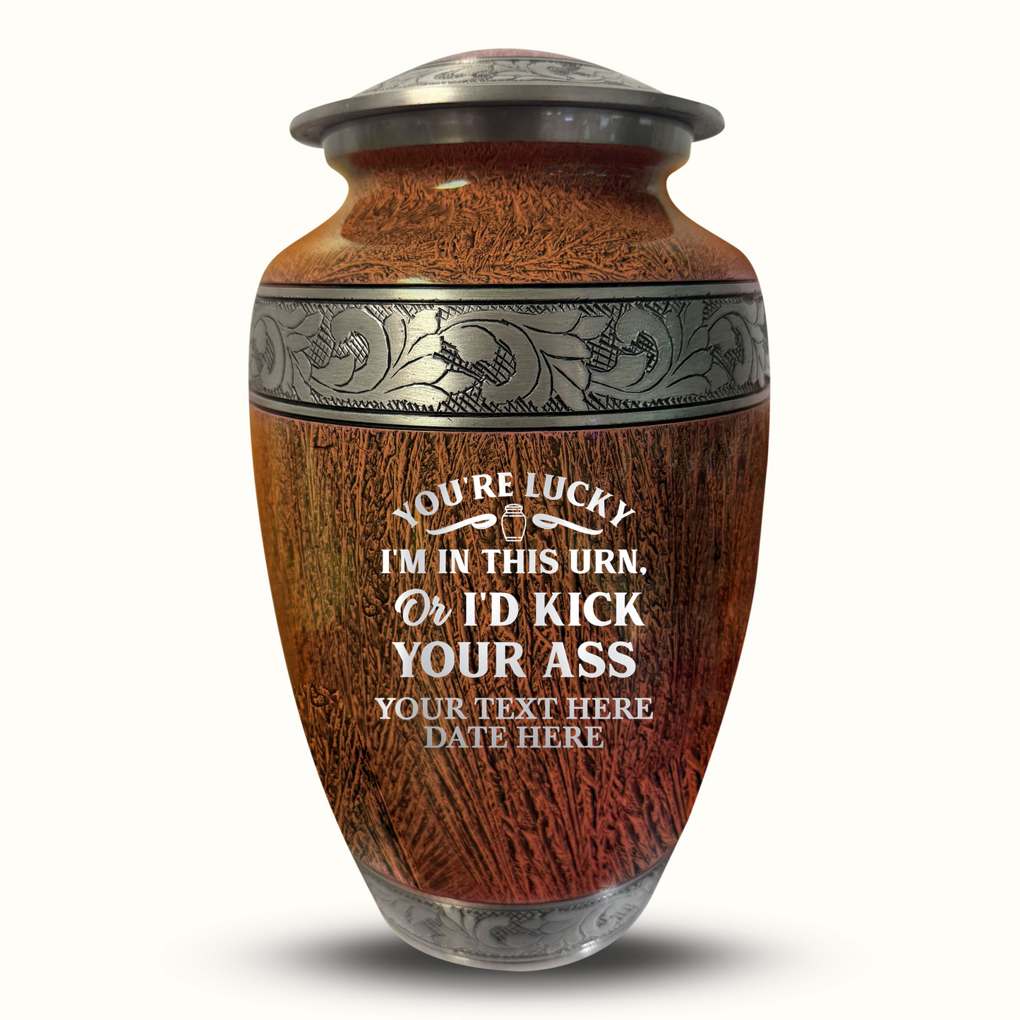 Custom Large Cremation Urn for Human Ashes - Elevate Collection - Just Funny Design - Distressed Finish - 200 Cubic Inch