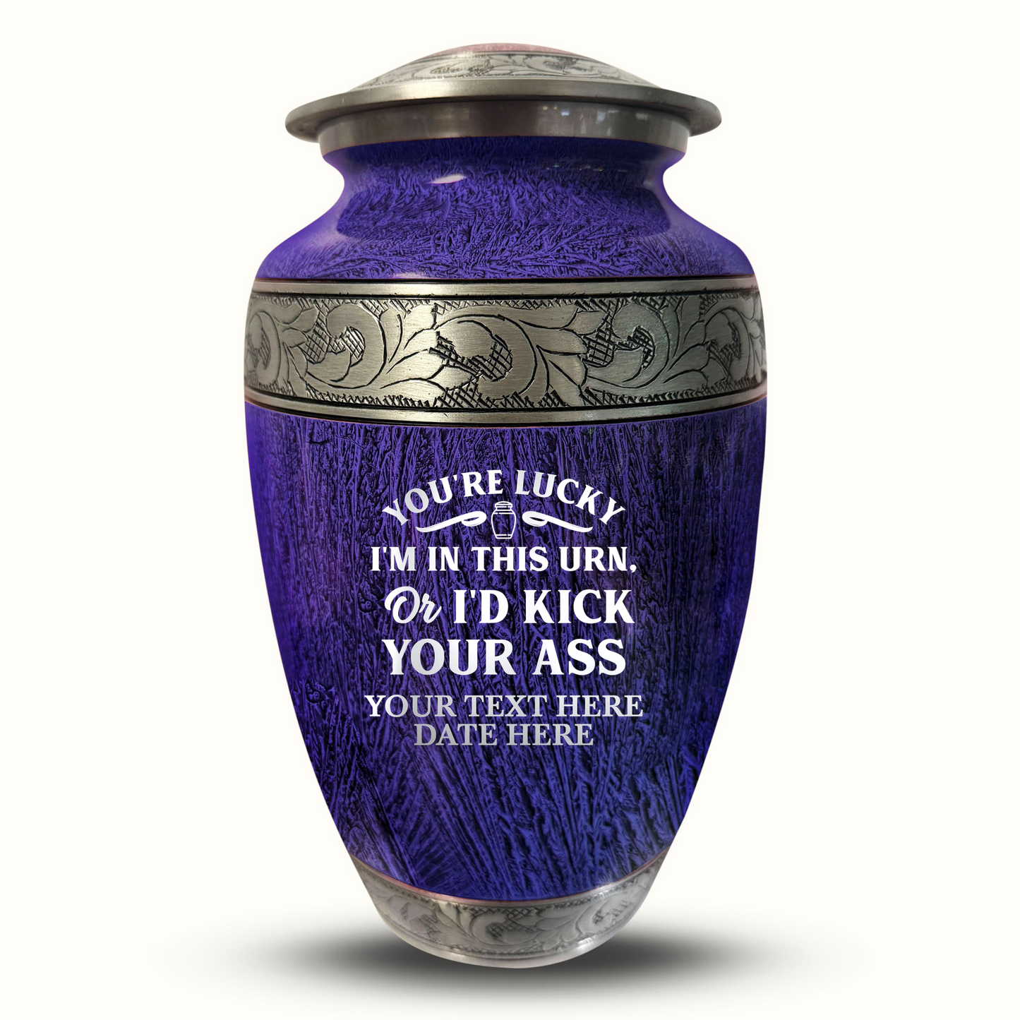 Custom Large Cremation Urn for Human Ashes - Elevate Collection - Just Funny Design - Distressed Finish - 200 Cubic Inch