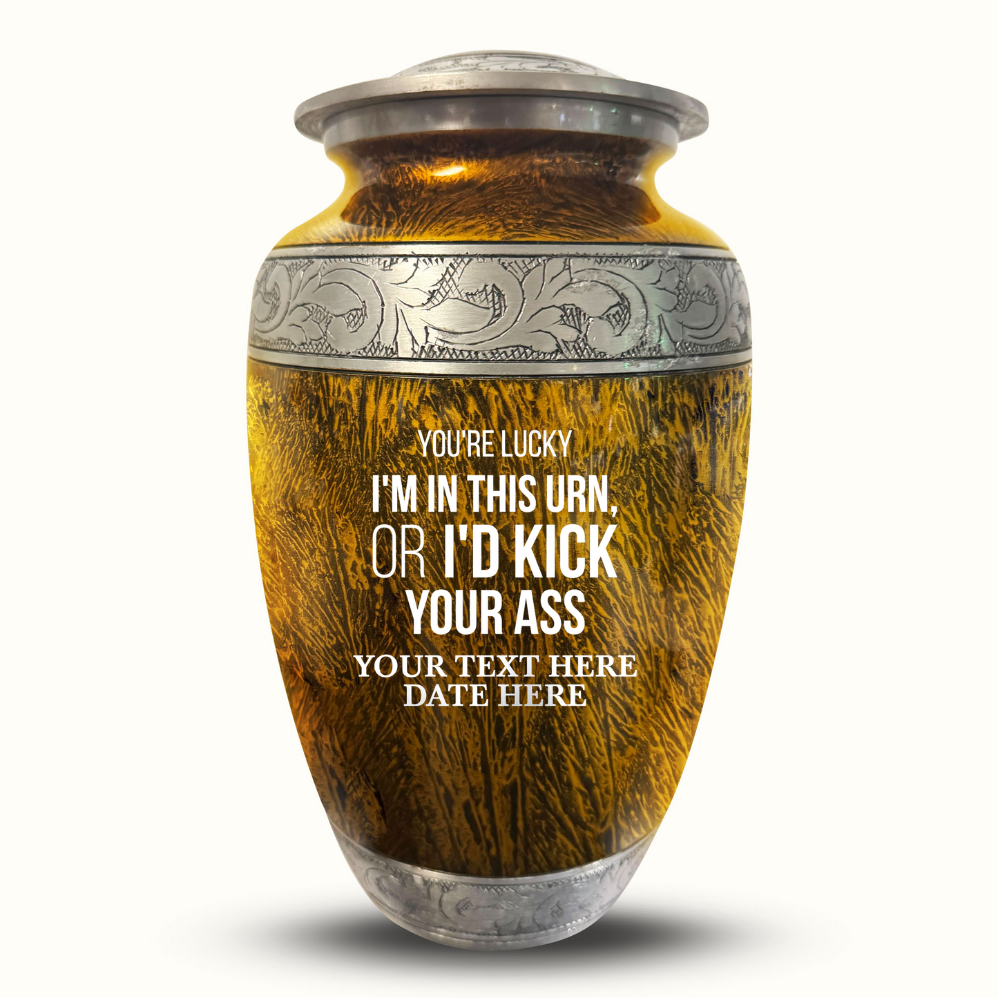 Custom Large Cremation Urn for Human Ashes - Elevate Collection - Just Funny Design - Distressed Finish - 200 Cubic Inch