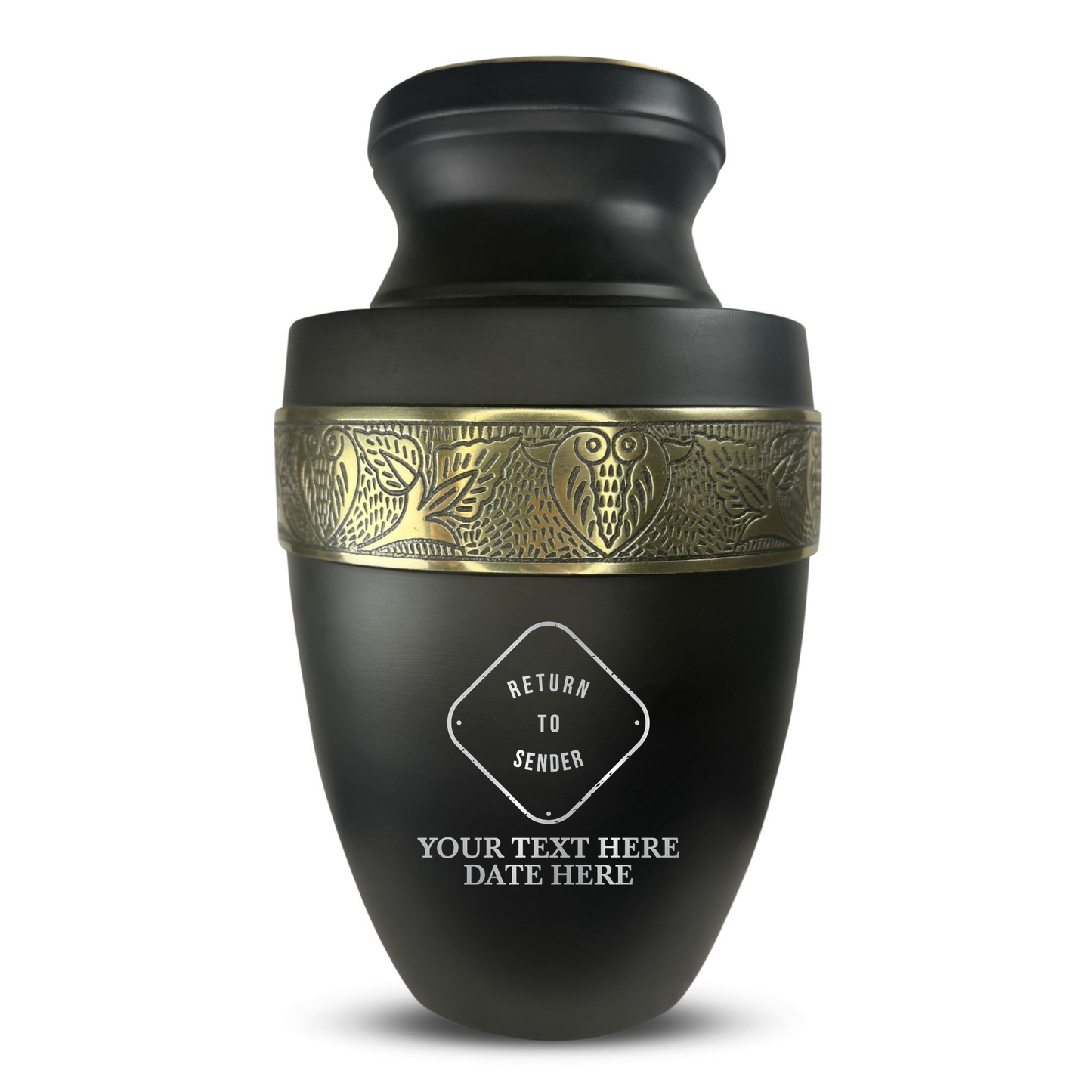 Personalized Adult Cremation Urn with Custom Engraved Name, Date and Funny Office Design Metal Aluminum Vessel for Ashes and Remains | Elite Collection with Gold Inlay | 200 Cubic Inch