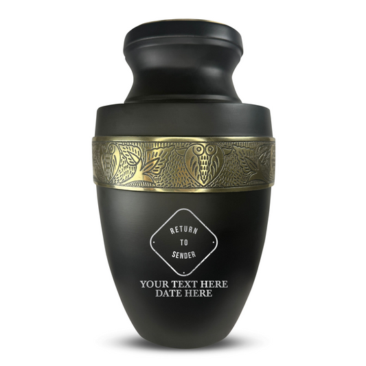 Personalized Adult Cremation Urn with Custom Engraved Name, Date and Funny Office Design Metal Aluminum Vessel for Ashes and Remains | Elite Collection with Gold Inlay | 200 Cubic Inch