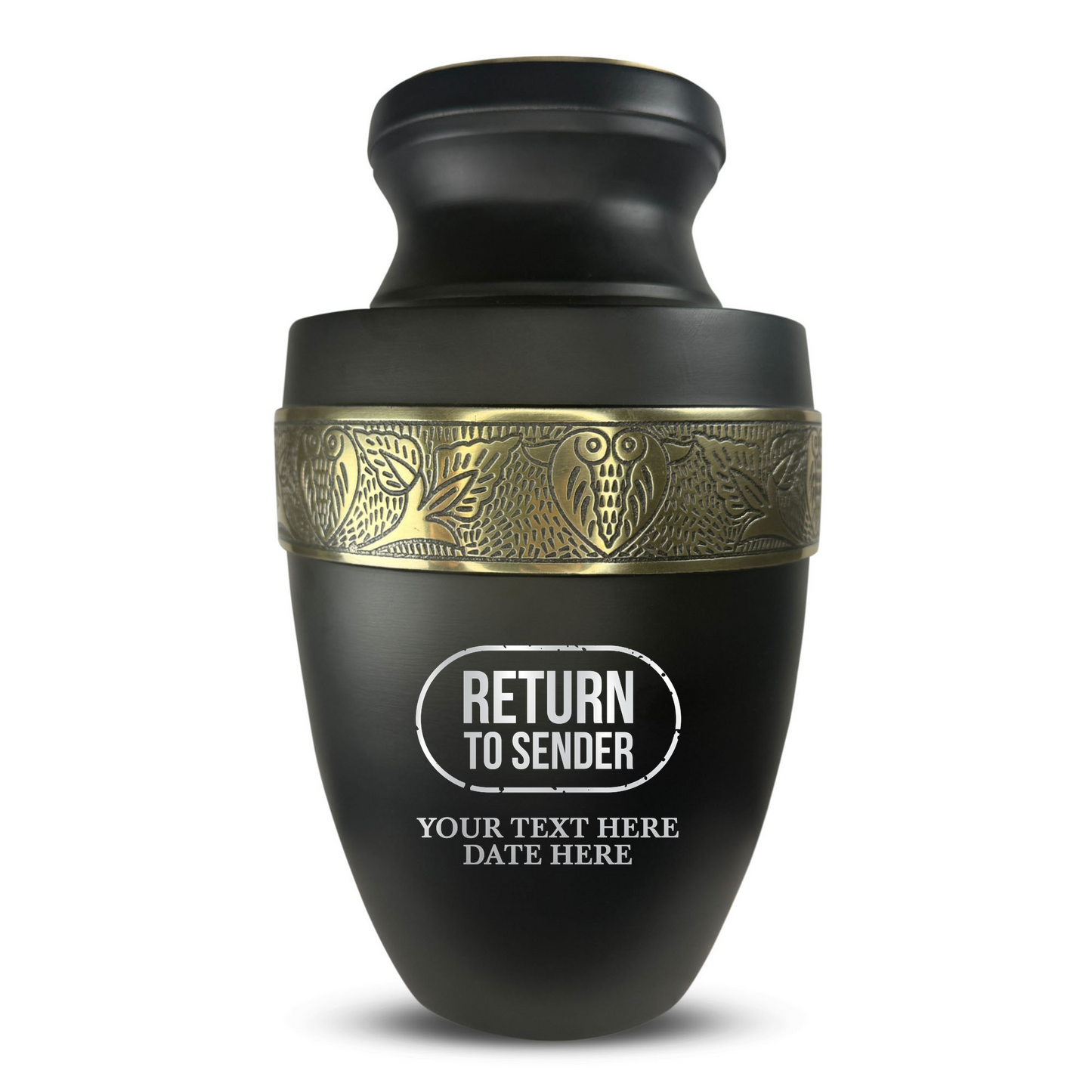 Personalized Adult Cremation Urn with Custom Engraved Name, Date and Funny Office Design Metal Aluminum Vessel for Ashes and Remains | Elite Collection with Gold Inlay | 200 Cubic Inch