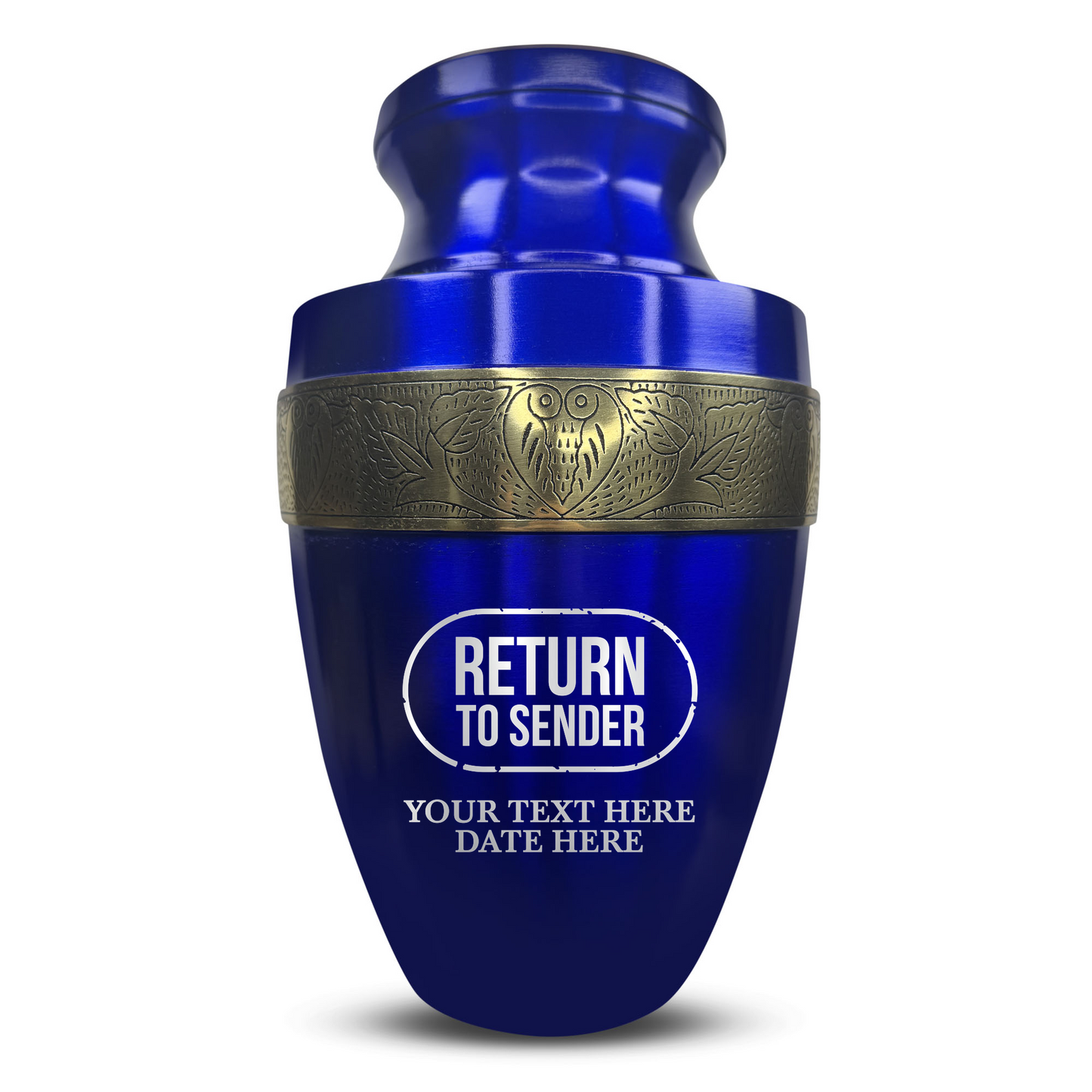 Personalized Adult Cremation Urn with Custom Engraved Name, Date and Funny Office Design Metal Aluminum Vessel for Ashes and Remains | Elite Collection with Gold Inlay | 200 Cubic Inch