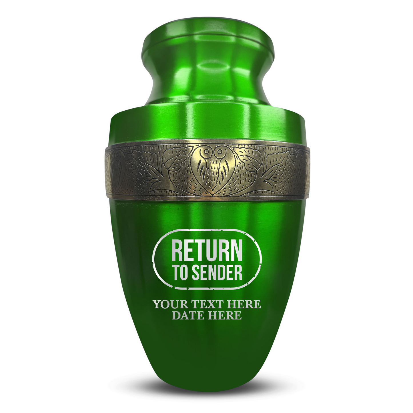 Personalized Adult Cremation Urn with Custom Engraved Name, Date and Funny Office Design Metal Aluminum Vessel for Ashes and Remains | Elite Collection with Gold Inlay | 200 Cubic Inch