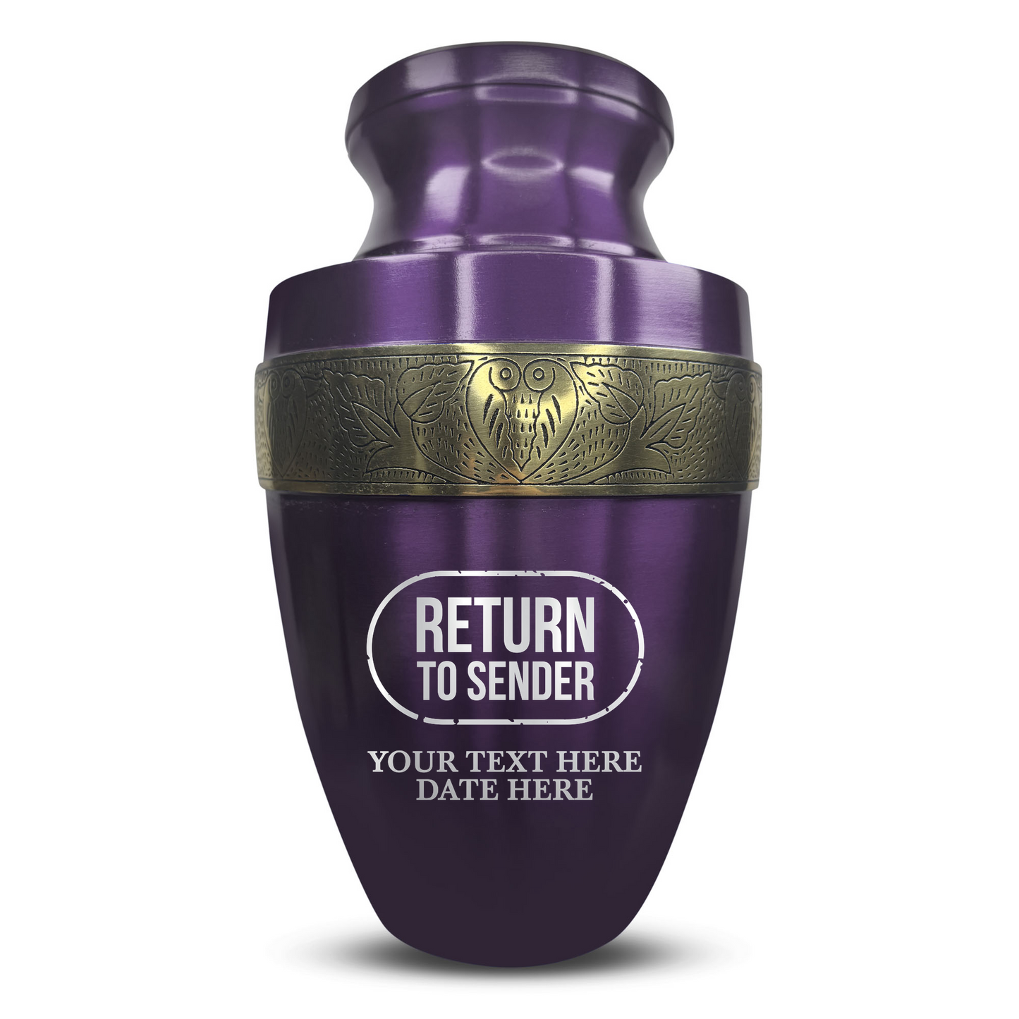Personalized Adult Cremation Urn with Custom Engraved Name, Date and Funny Office Design Metal Aluminum Vessel for Ashes and Remains | Elite Collection with Gold Inlay | 200 Cubic Inch