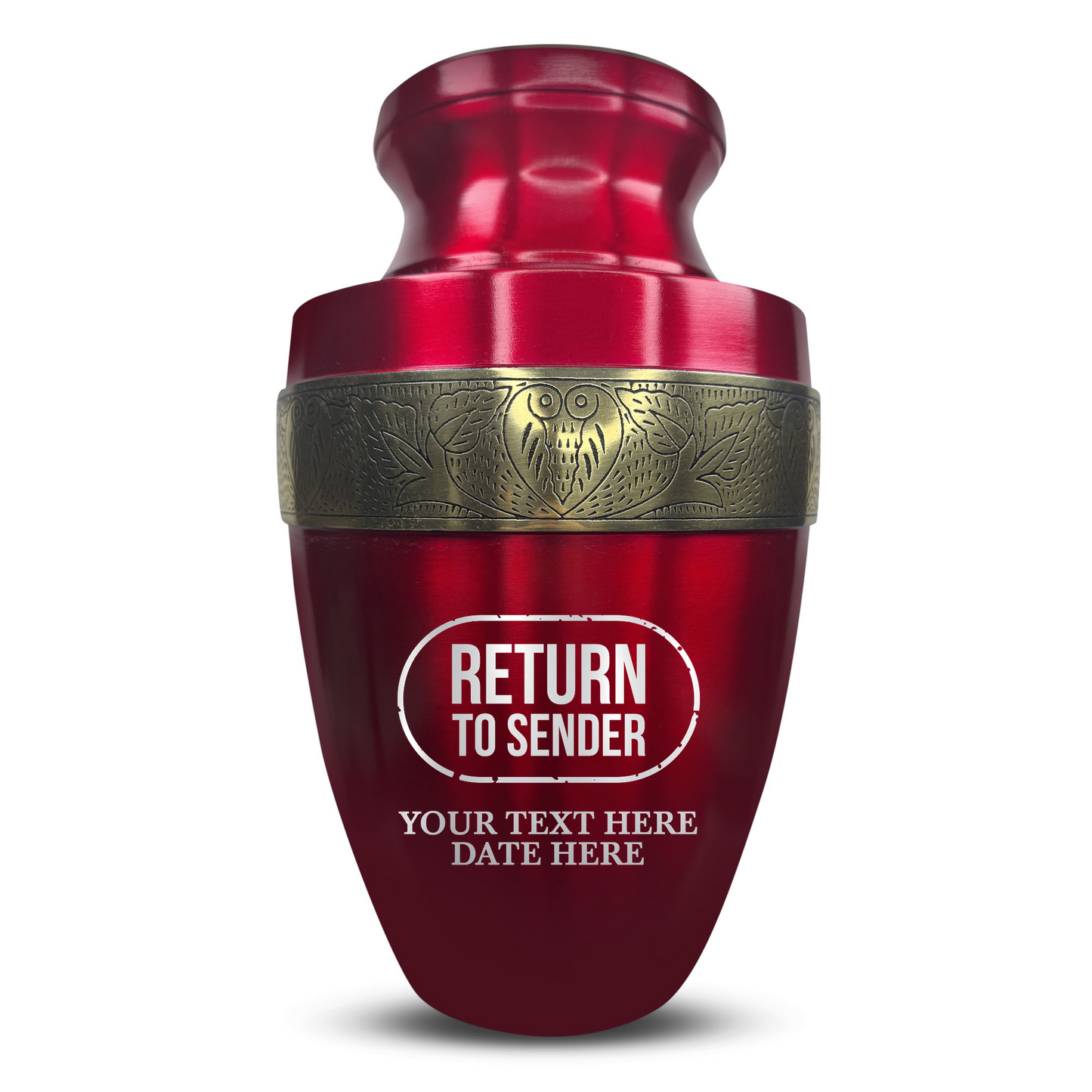 Personalized Adult Cremation Urn with Custom Engraved Name, Date and Funny Office Design Metal Aluminum Vessel for Ashes and Remains | Elite Collection with Gold Inlay | 200 Cubic Inch