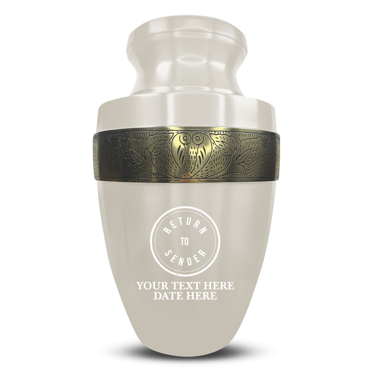 Personalized Adult Cremation Urn with Custom Engraved Name, Date and Funny Office Design Metal Aluminum Vessel for Ashes and Remains | Elite Collection with Gold Inlay | 200 Cubic Inch