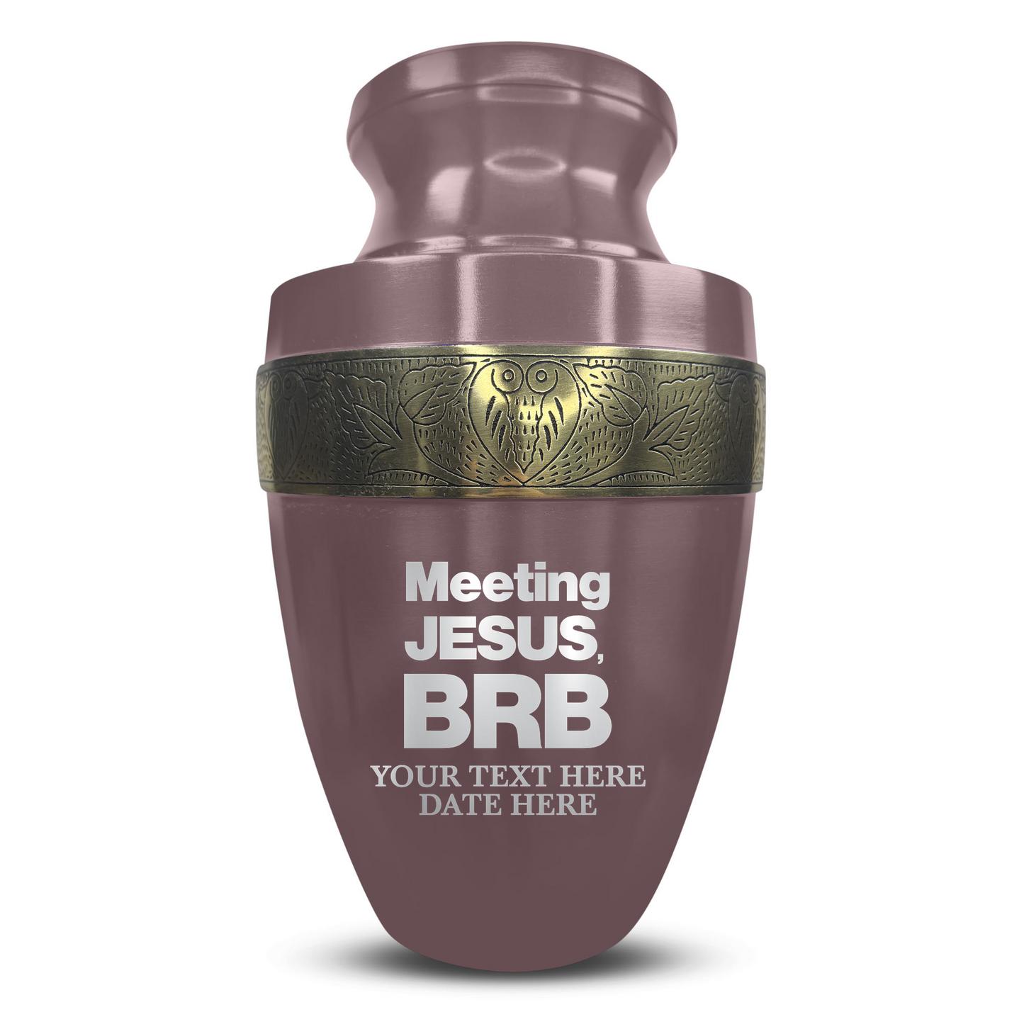 Personalized Adult Cremation Urn with Custom Engraved Name, Date and Funny Religious Design Metal Aluminum Vessel for Ashes and Remains | Elite Collection with Gold Inlay | 200 Cubic Inch