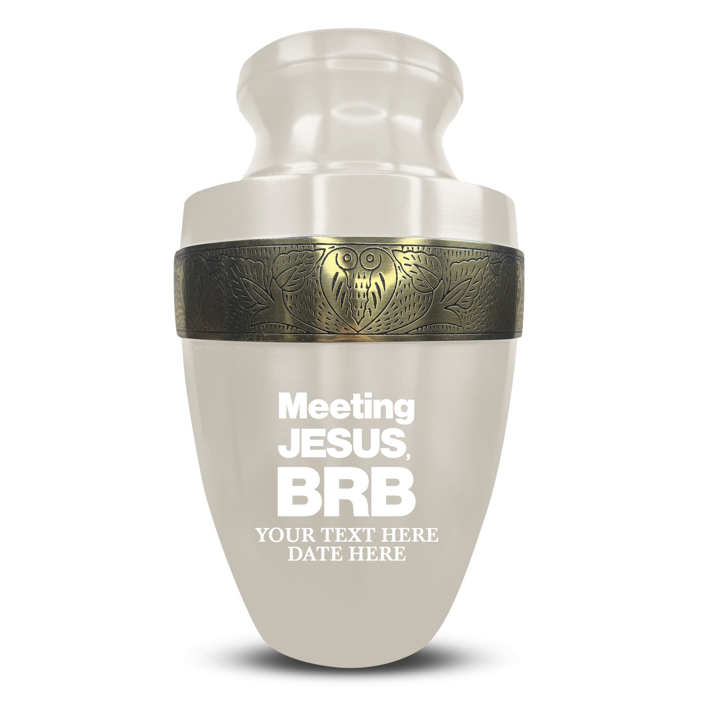 Personalized Adult Cremation Urn with Custom Engraved Name, Date and Funny Religious Design Metal Aluminum Vessel for Ashes and Remains | Elite Collection with Gold Inlay | 200 Cubic Inch