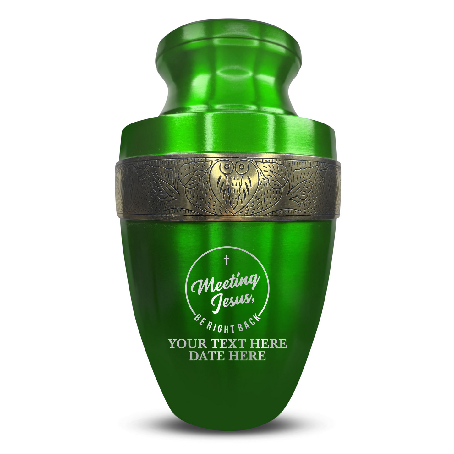 Personalized Adult Cremation Urn with Custom Engraved Name, Date and Funny Religious Design Metal Aluminum Vessel for Ashes and Remains | Elite Collection with Gold Inlay | 200 Cubic Inch