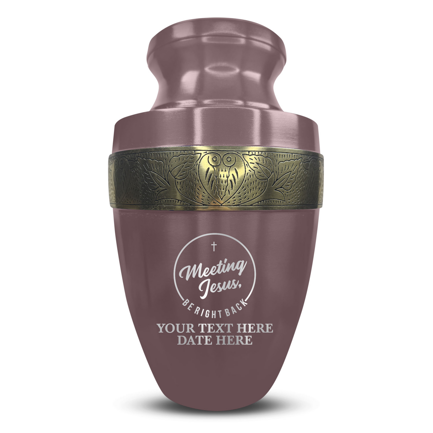 Personalized Adult Cremation Urn with Custom Engraved Name, Date and Funny Religious Design Metal Aluminum Vessel for Ashes and Remains | Elite Collection with Gold Inlay | 200 Cubic Inch