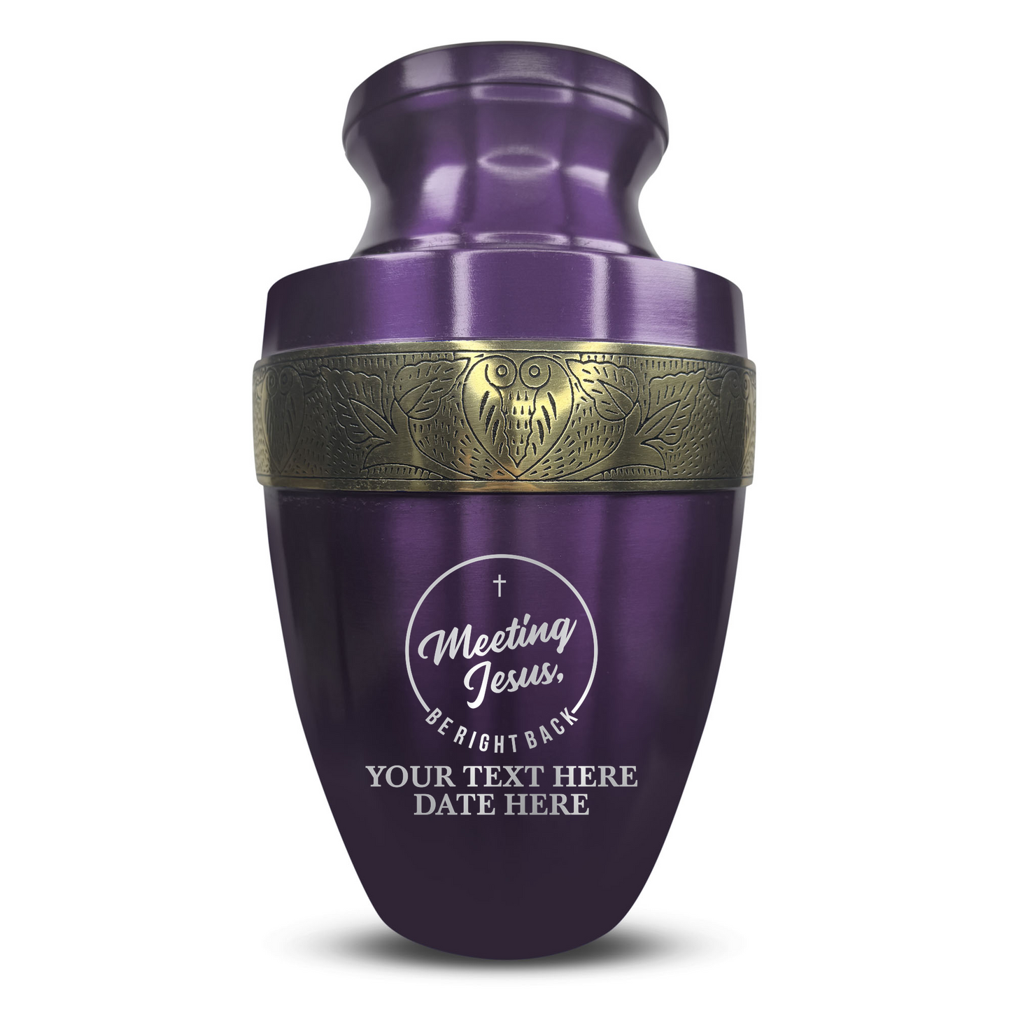 Personalized Adult Cremation Urn with Custom Engraved Name, Date and Funny Religious Design Metal Aluminum Vessel for Ashes and Remains | Elite Collection with Gold Inlay | 200 Cubic Inch