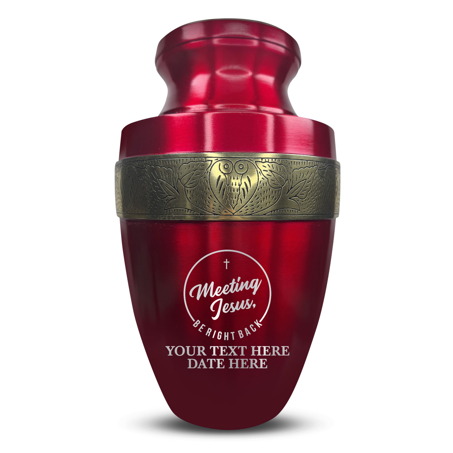 Personalized Adult Cremation Urn with Custom Engraved Name, Date and Funny Religious Design Metal Aluminum Vessel for Ashes and Remains | Elite Collection with Gold Inlay | 200 Cubic Inch