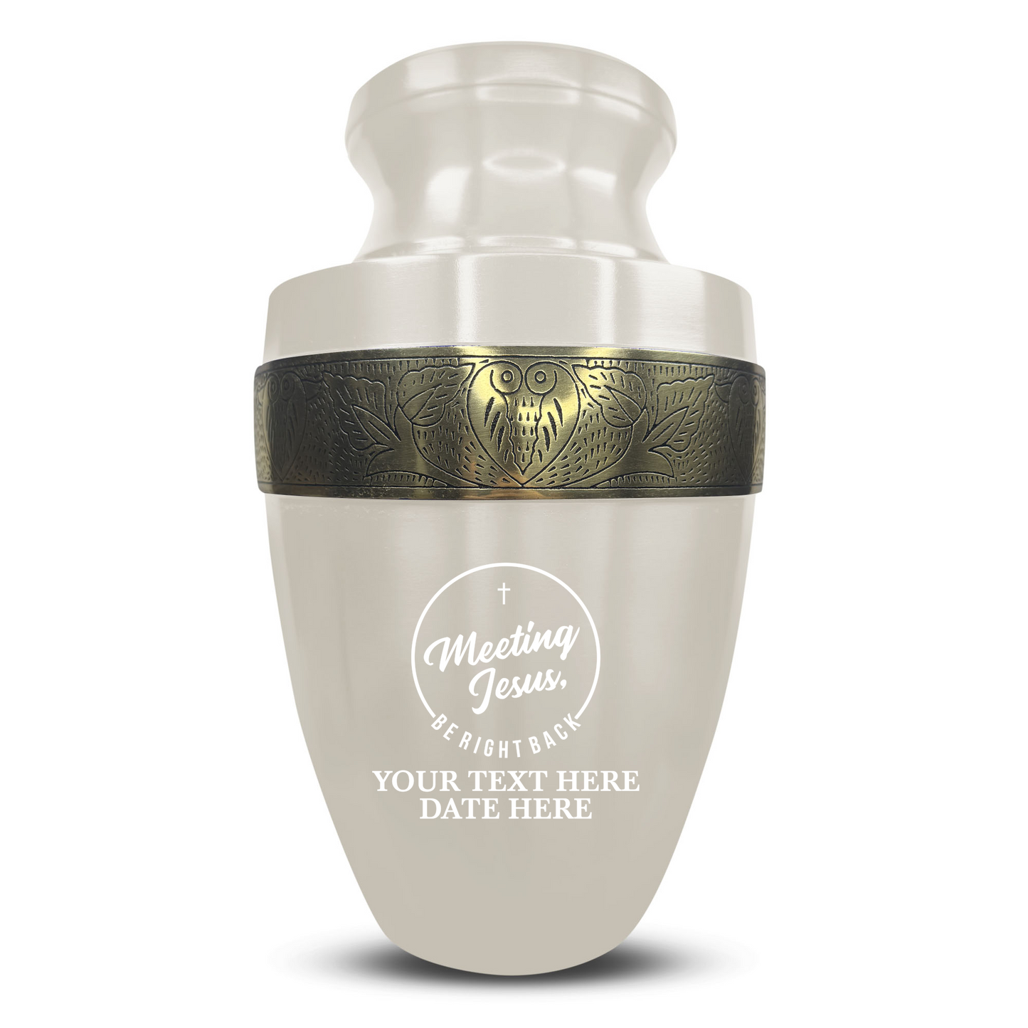 Personalized Adult Cremation Urn with Custom Engraved Name, Date and Funny Religious Design Metal Aluminum Vessel for Ashes and Remains | Elite Collection with Gold Inlay | 200 Cubic Inch