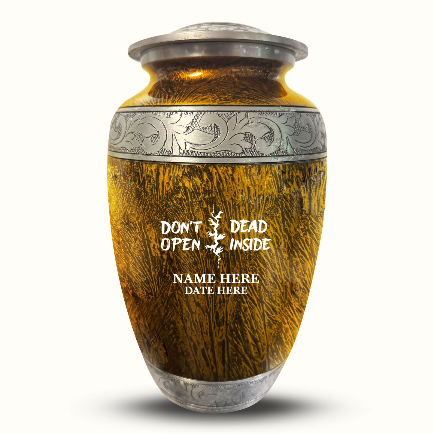 Custom Large Cremation Urn for Human Ashes - Elevate Collection - Funny TV Design - Distressed Finish - 200 Cubic Inch