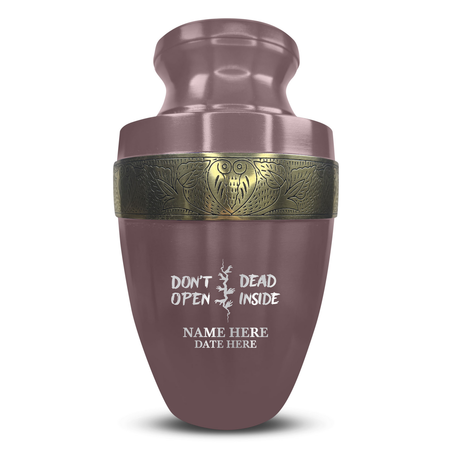 Personalized Adult Cremation Urn with Custom Engraved Name, Date and Funny TV Entertainment Design Metal Aluminum Vessel for Ashes and Remains | Elite Collection with Gold Inlay | 200 Cubic Inch