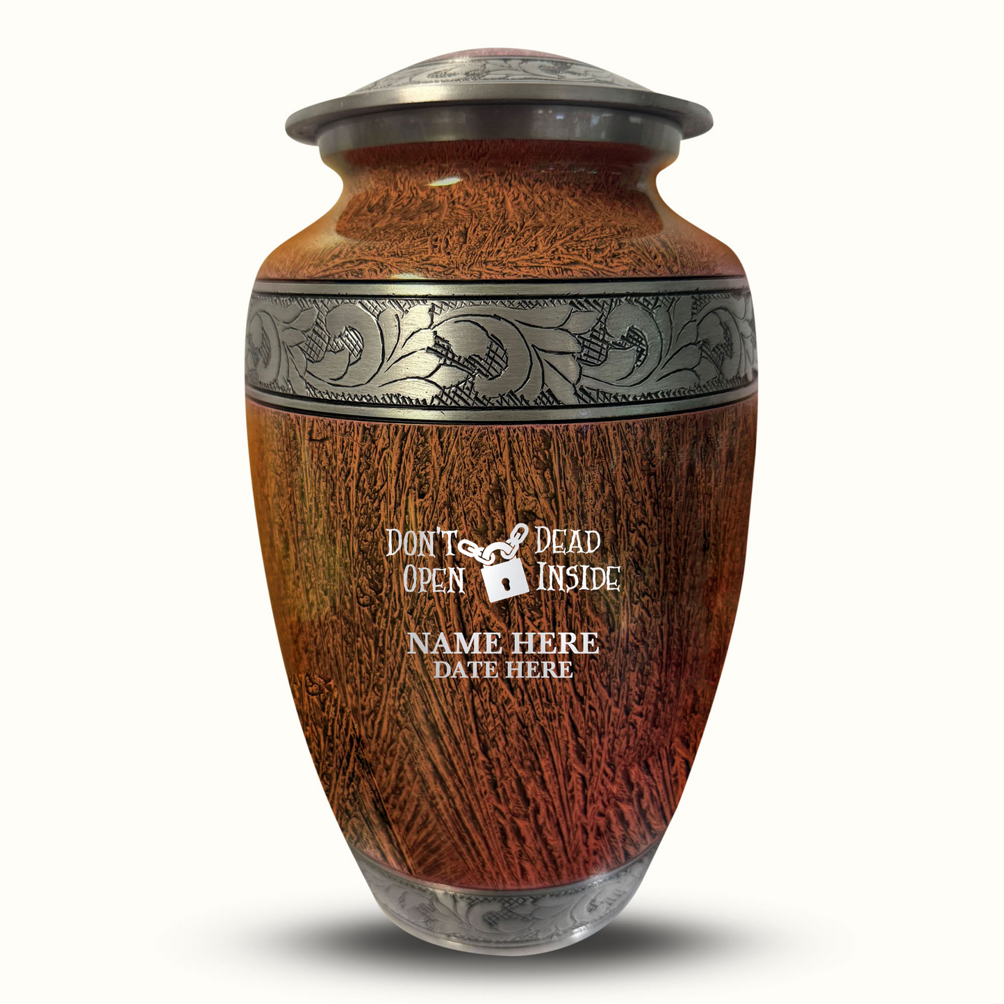 Custom Large Cremation Urn for Human Ashes - Elevate Collection - Funny TV Design - Distressed Finish - 200 Cubic Inch
