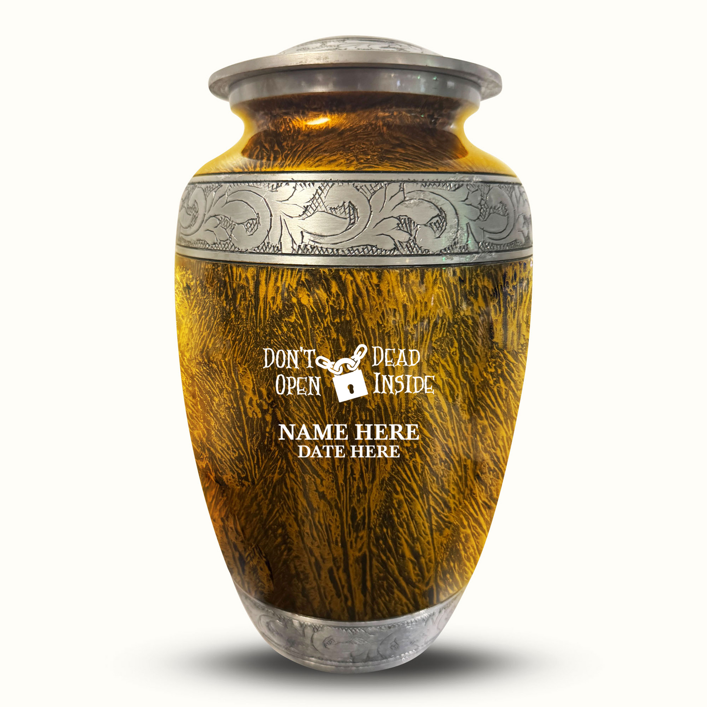 Custom Large Cremation Urn for Human Ashes - Elevate Collection - Funny TV Design - Distressed Finish - 200 Cubic Inch