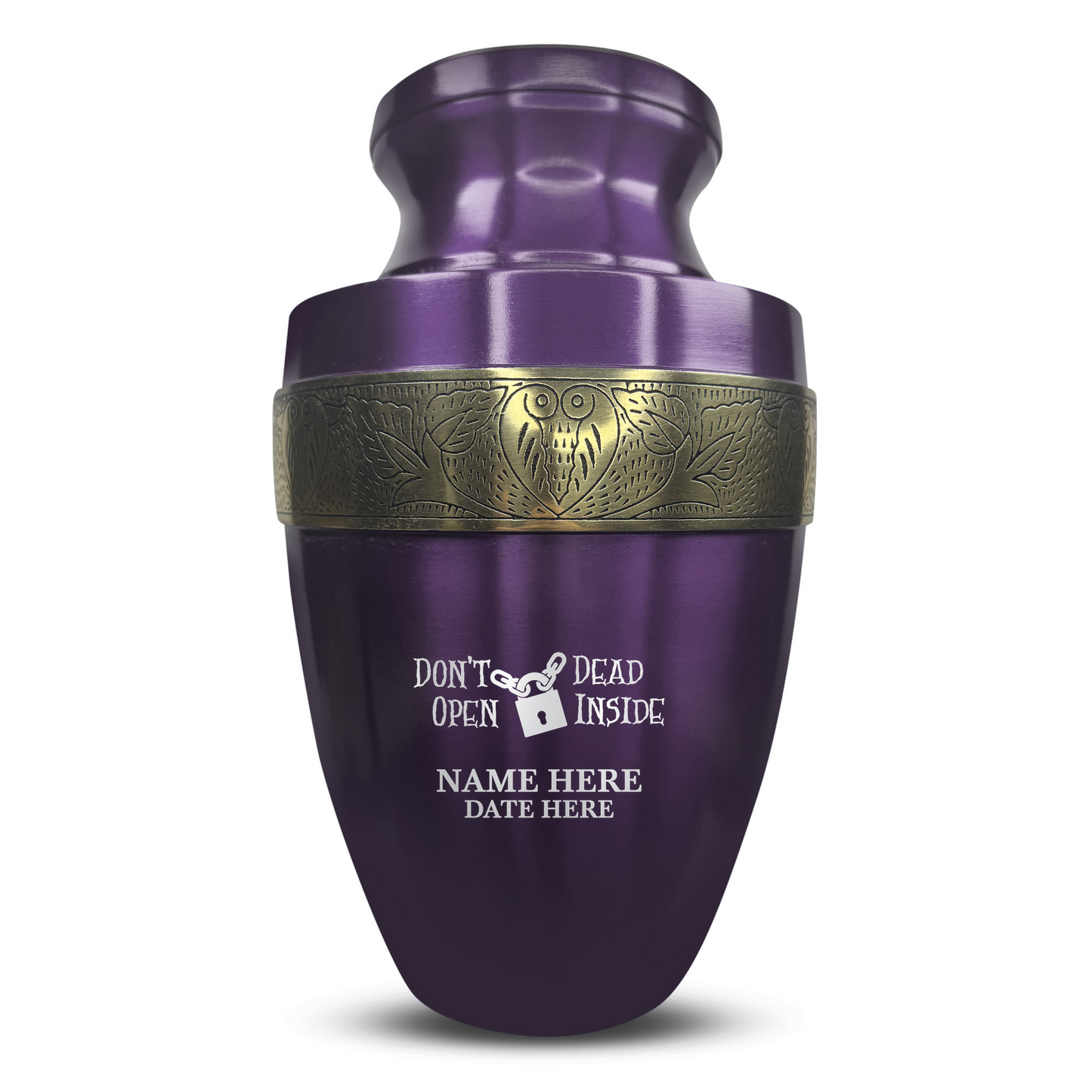 Personalized Adult Cremation Urn with Custom Engraved Name, Date and Funny TV Entertainment Design Metal Aluminum Vessel for Ashes and Remains | Elite Collection with Gold Inlay | 200 Cubic Inch