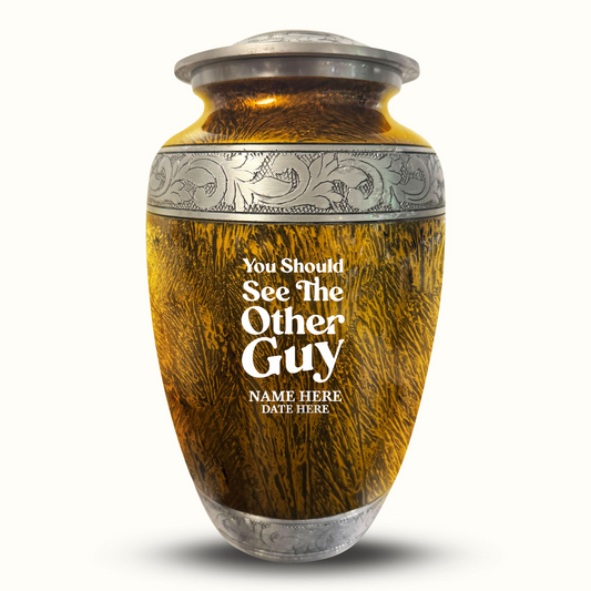 Custom Large Cremation Urn for Human Ashes - Elevate Collection - Dark Humor Design - Distressed Finish - 200 Cubic Inch