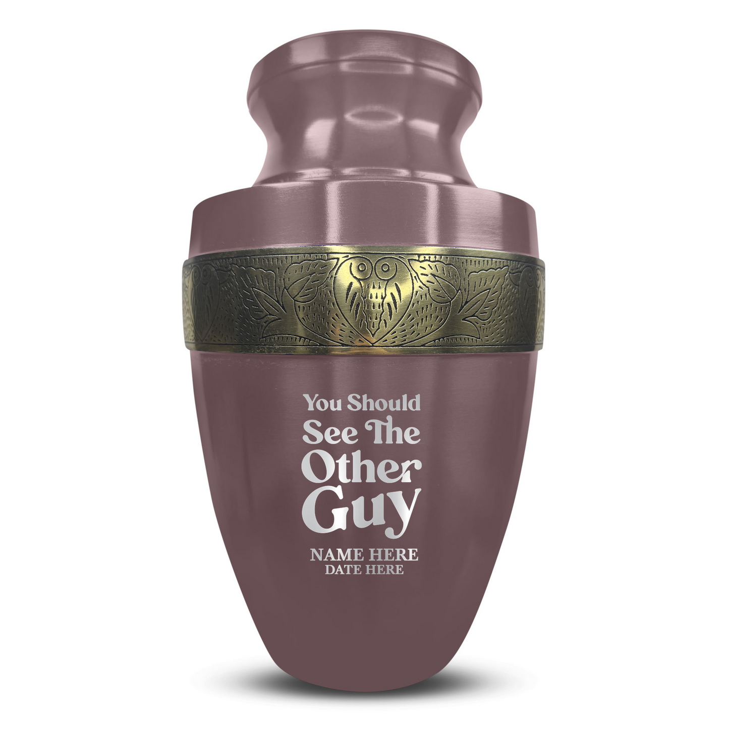 Personalized Adult Cremation Urn with Custom Engraved Name, Date and Dark Humor Design Metal Aluminum Vessel for Ashes and Remains | Elite Collection with Gold Inlay | 200 Cubic Inch