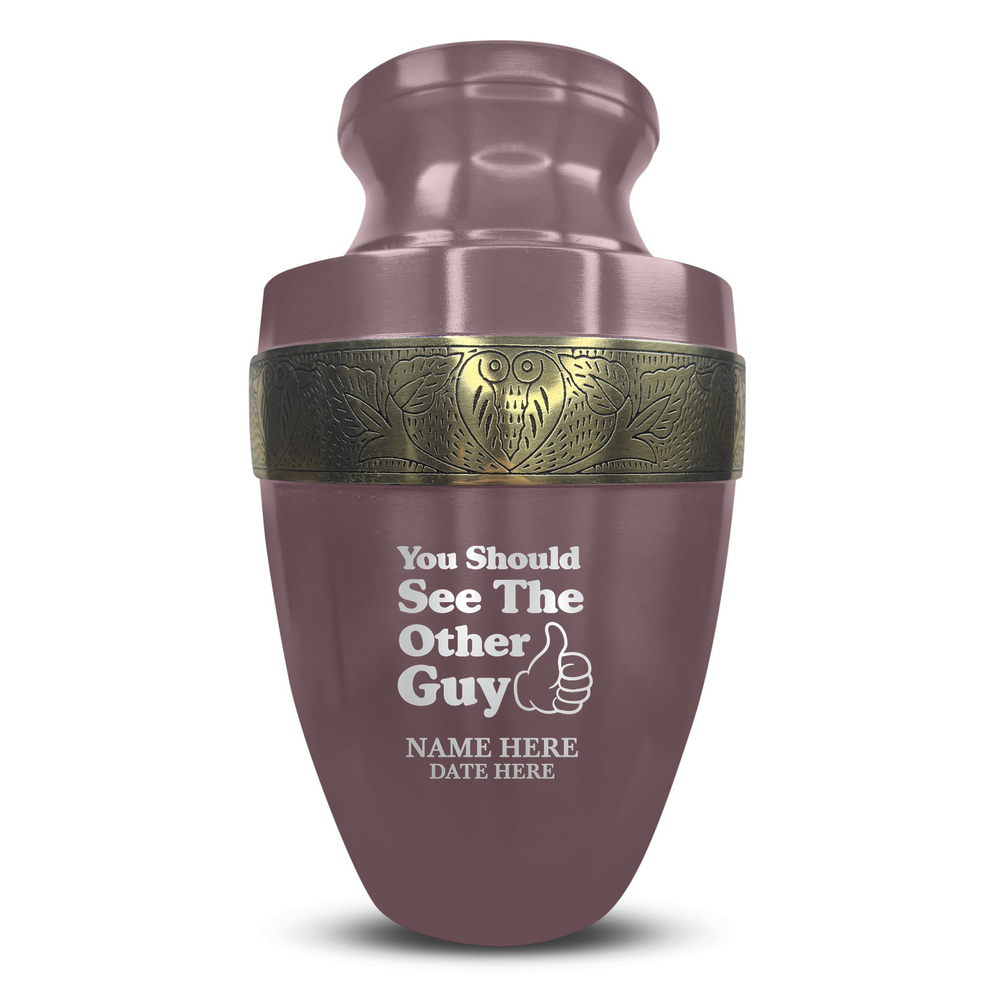 Personalized Adult Cremation Urn with Custom Engraved Name, Date and Dark Humor Design Metal Aluminum Vessel for Ashes and Remains | Elite Collection with Gold Inlay | 200 Cubic Inch