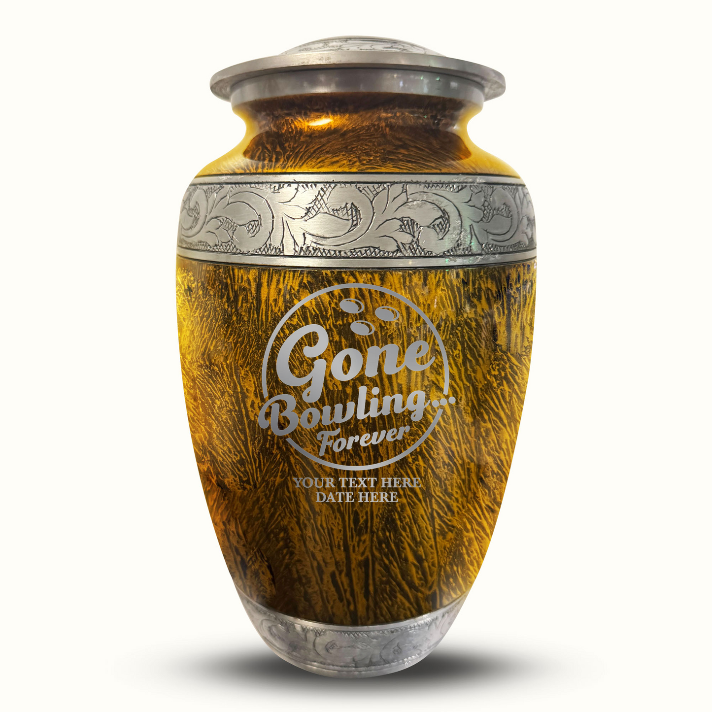 Custom Large Cremation Urn for Human Ashes - Elevate Collection - Funny Bowling Design - Distressed Finish - 200 Cubic Inch