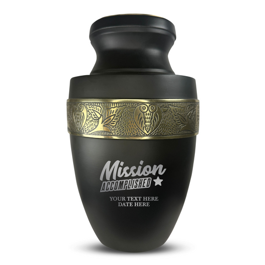 Personalized Adult Cremation Urn with Custom Engraved Name, Date and Funny Urn Design Metal Aluminum Vessel for Ashes and Remains | Elite Collection with Gold Inlay | 200 Cubic Inch