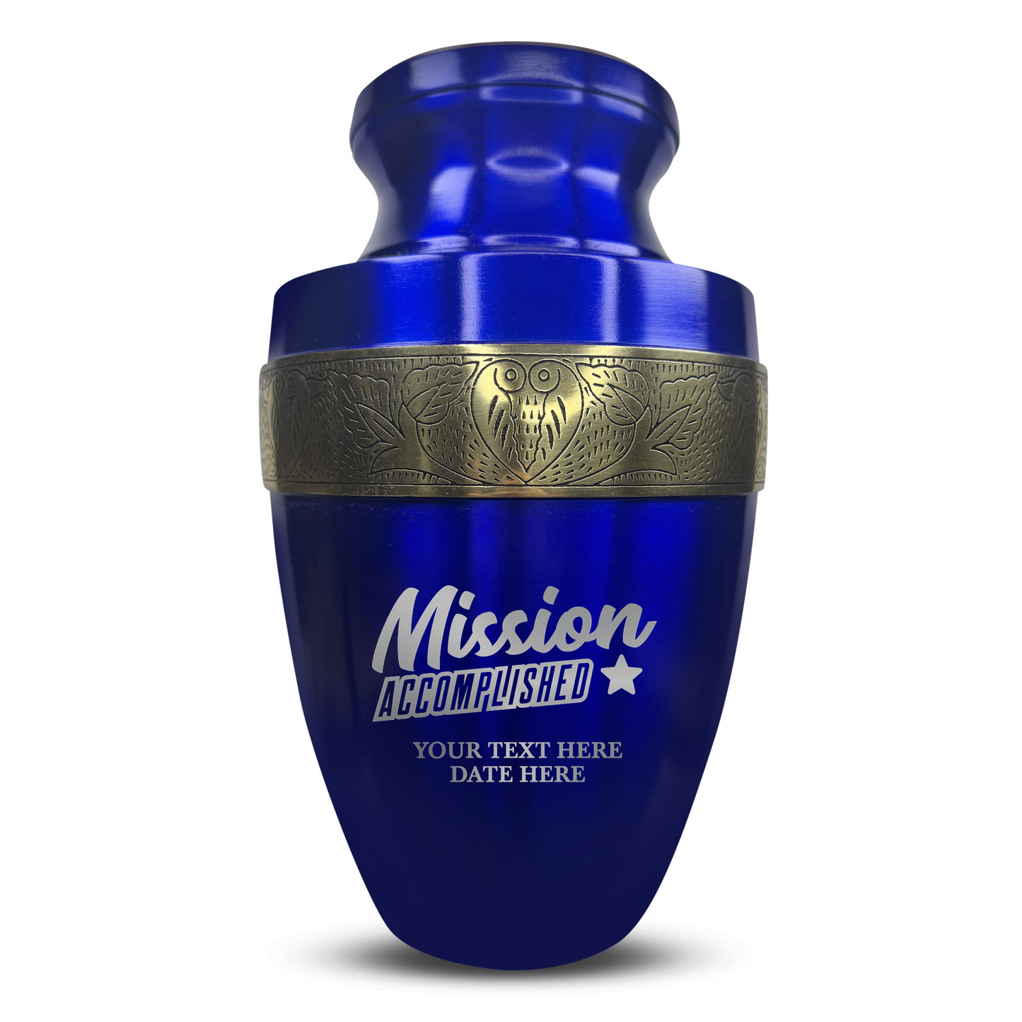 Personalized Adult Cremation Urn with Custom Engraved Name, Date and Funny Urn Design Metal Aluminum Vessel for Ashes and Remains | Elite Collection with Gold Inlay | 200 Cubic Inch
