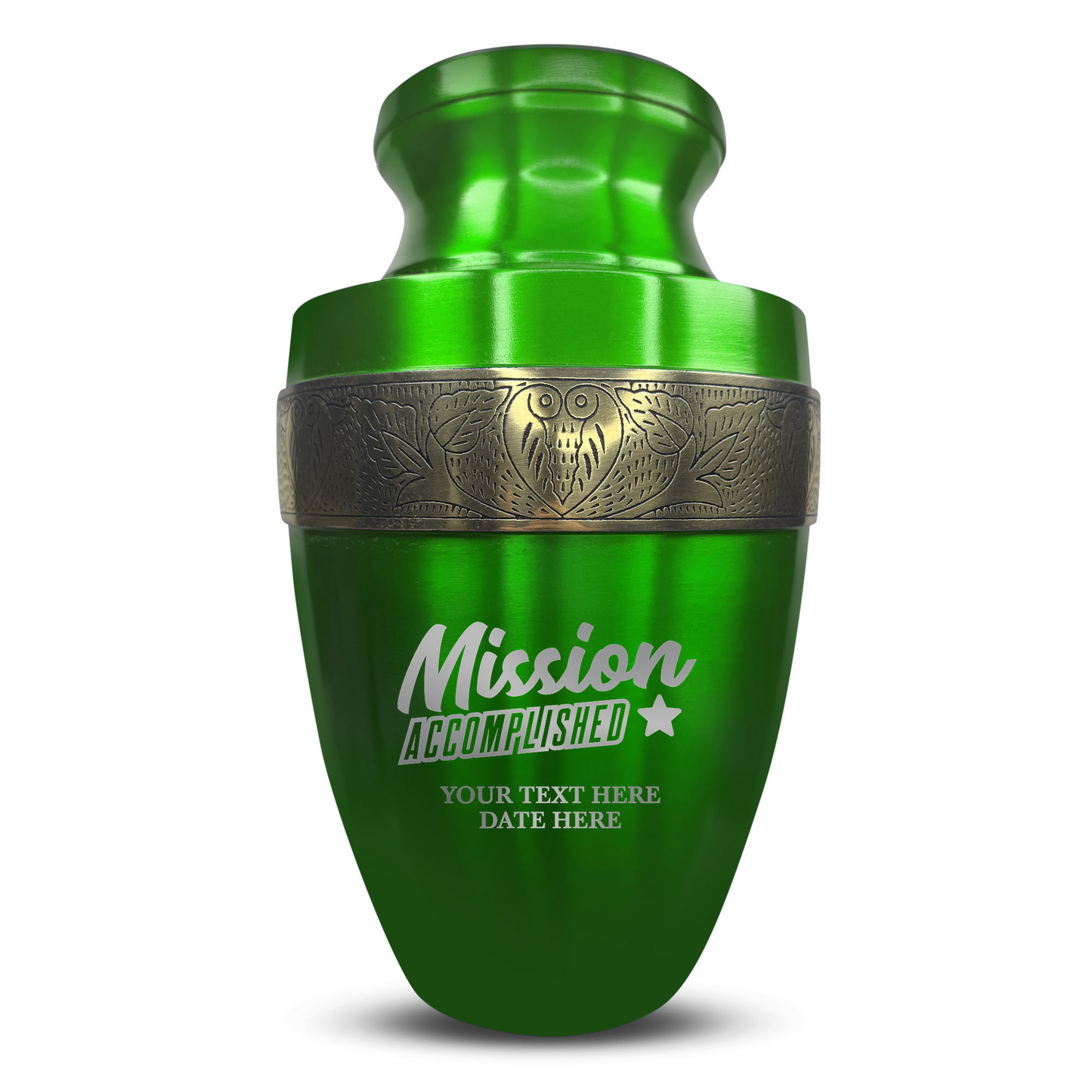 Personalized Adult Cremation Urn with Custom Engraved Name, Date and Funny Urn Design Metal Aluminum Vessel for Ashes and Remains | Elite Collection with Gold Inlay | 200 Cubic Inch