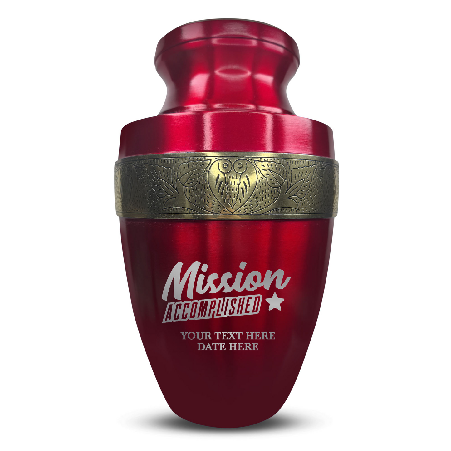 Personalized Adult Cremation Urn with Custom Engraved Name, Date and Funny Urn Design Metal Aluminum Vessel for Ashes and Remains | Elite Collection with Gold Inlay | 200 Cubic Inch