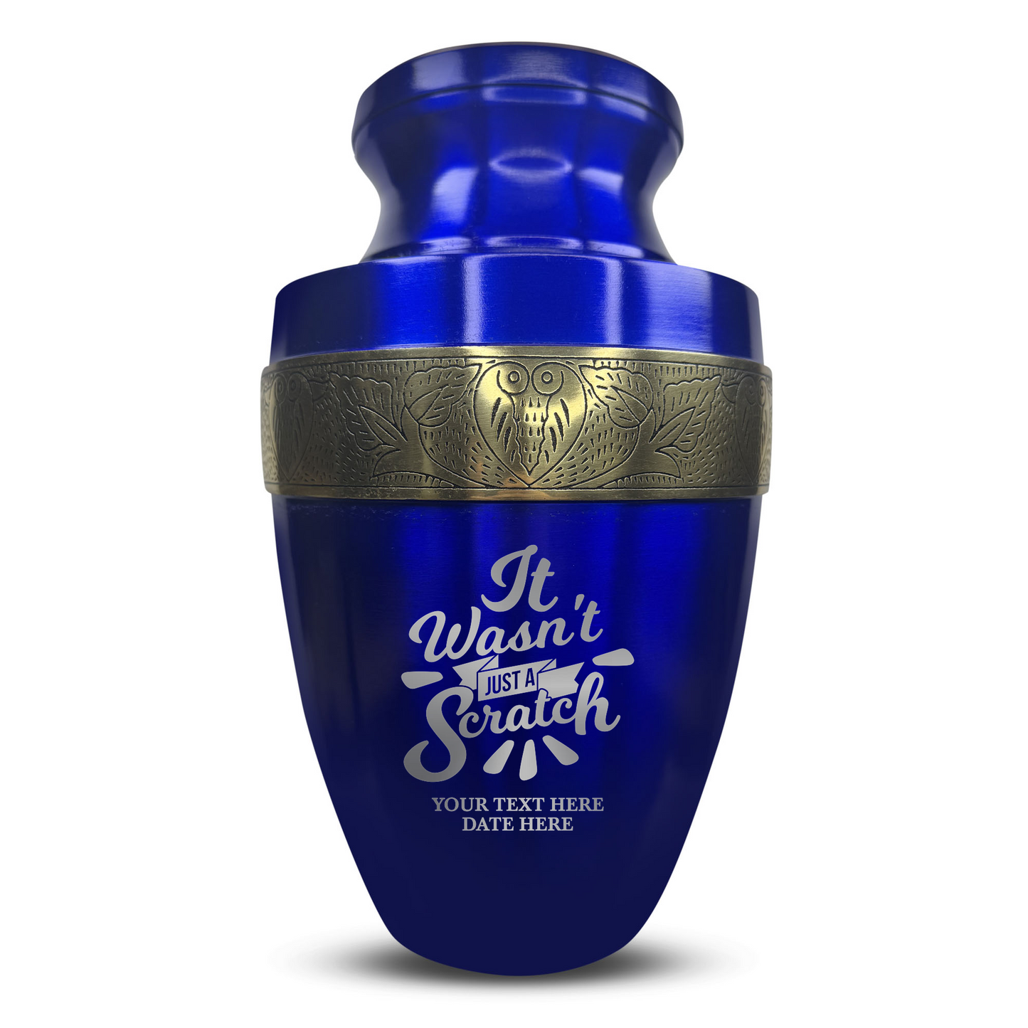 Personalized Adult Cremation Urn with Custom Engraved Name, Date and Dark Humor Design Metal Aluminum Vessel for Ashes and Remains | Elite Collection with Gold Inlay | 200 Cubic Inch