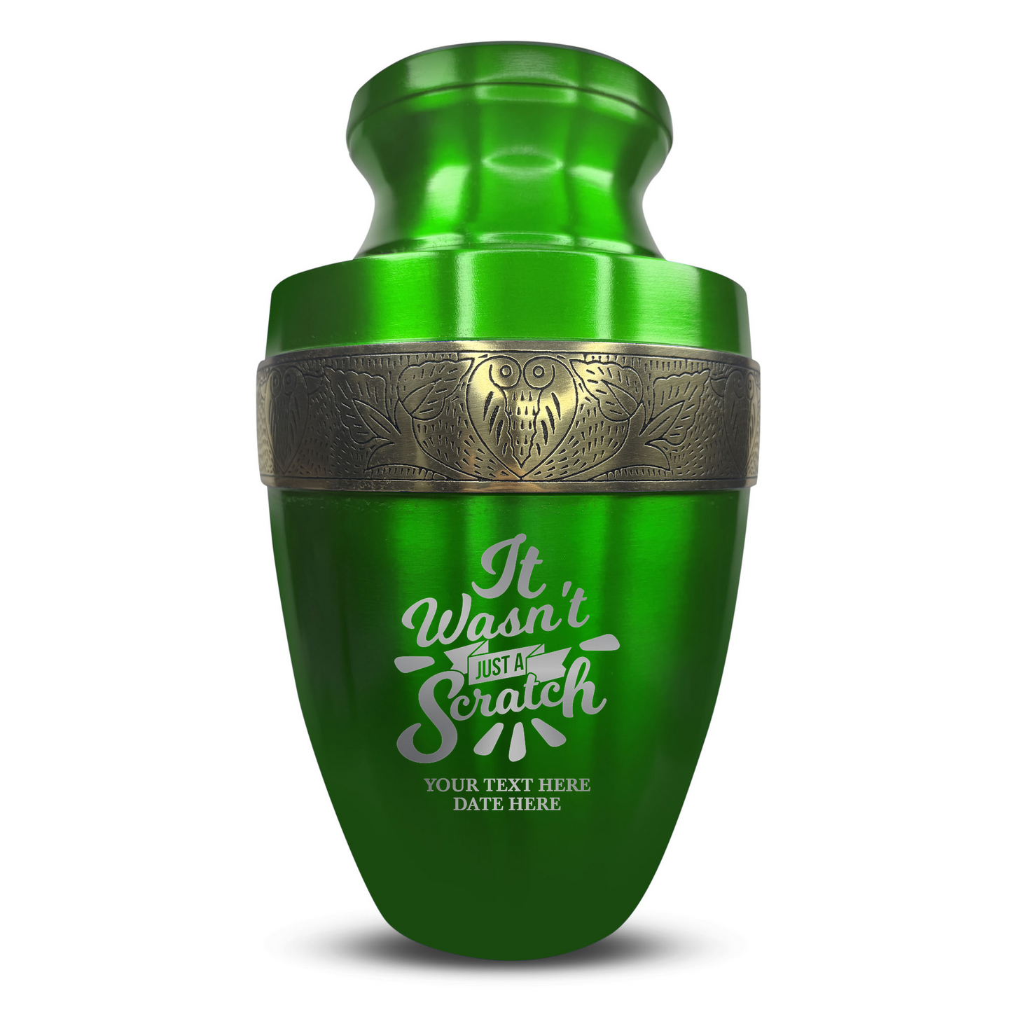 Personalized Adult Cremation Urn with Custom Engraved Name, Date and Dark Humor Design Metal Aluminum Vessel for Ashes and Remains | Elite Collection with Gold Inlay | 200 Cubic Inch