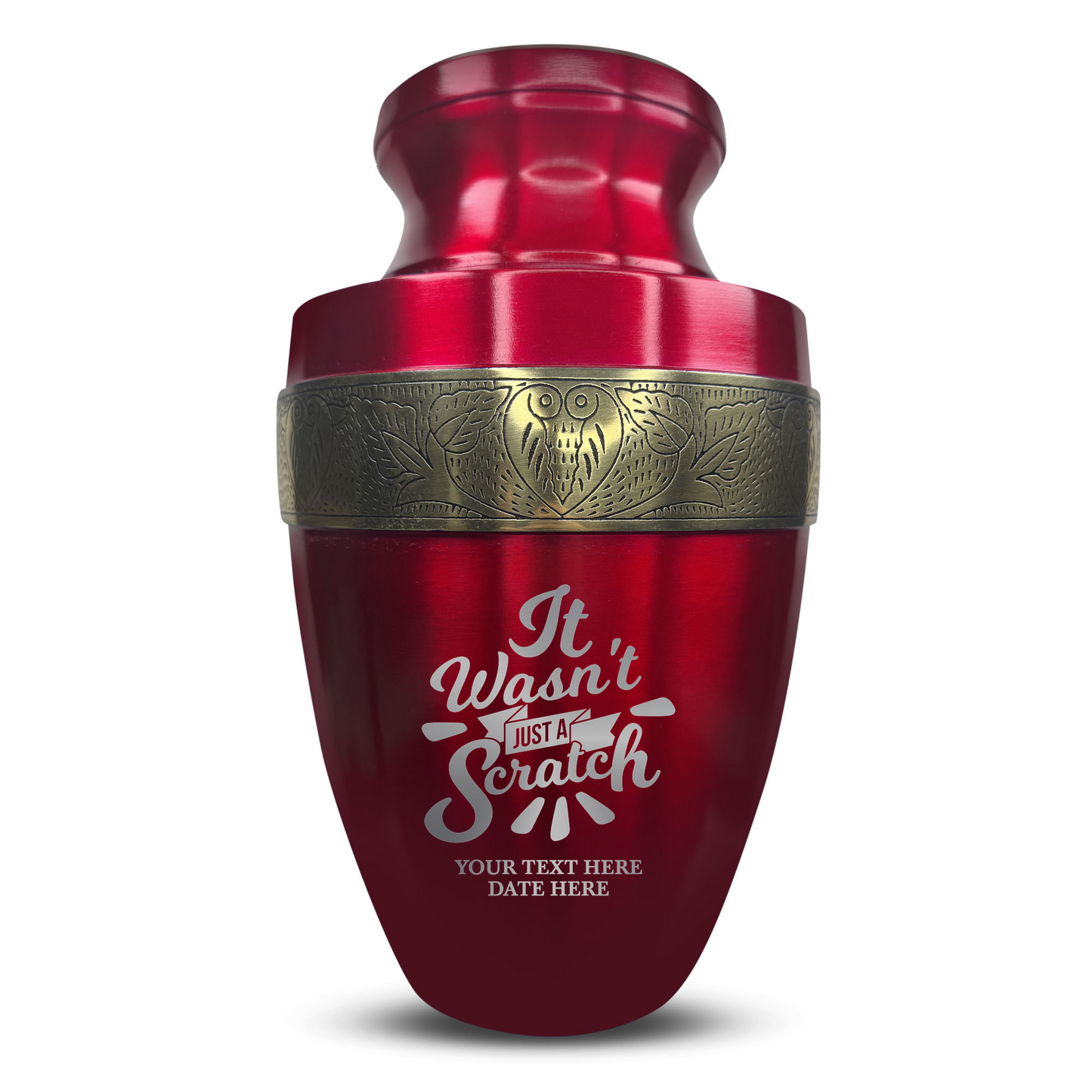 Personalized Adult Cremation Urn with Custom Engraved Name, Date and Dark Humor Design Metal Aluminum Vessel for Ashes and Remains | Elite Collection with Gold Inlay | 200 Cubic Inch