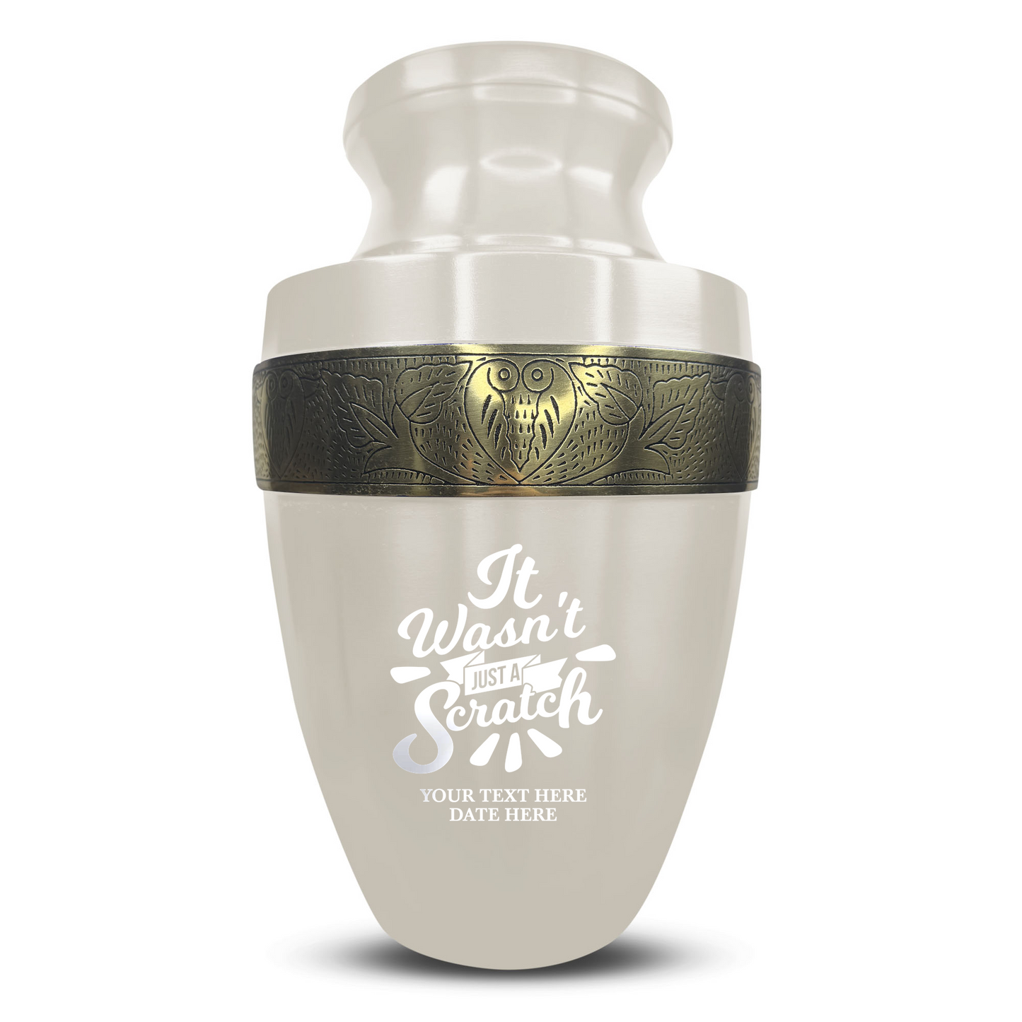 Personalized Adult Cremation Urn with Custom Engraved Name, Date and Dark Humor Design Metal Aluminum Vessel for Ashes and Remains | Elite Collection with Gold Inlay | 200 Cubic Inch