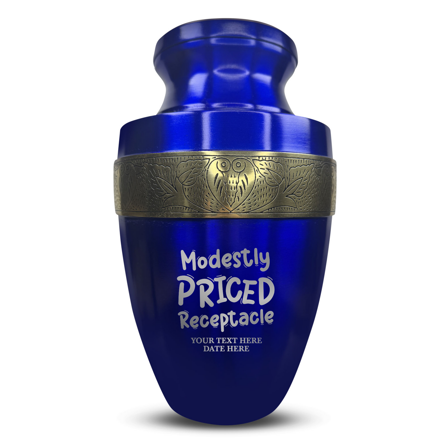 Personalized Adult Cremation Urn with Custom Engraved Name, Date and Funny TV Entertainment Design Metal Aluminum Vessel for Ashes and Remains | Elite Collection with Gold Inlay | 200 Cubic Inch