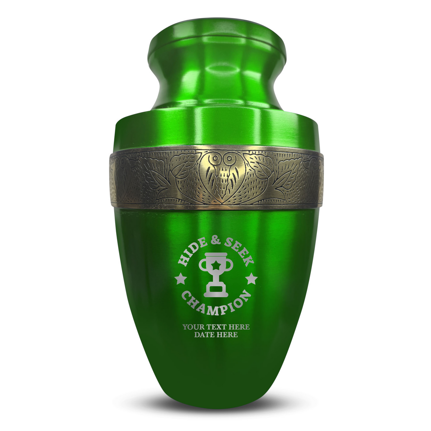 Personalized Adult Cremation Urn with Custom Engraved Name, Date and Dark Humor Design Metal Aluminum Vessel for Ashes and Remains | Elite Collection with Gold Inlay | 200 Cubic Inch