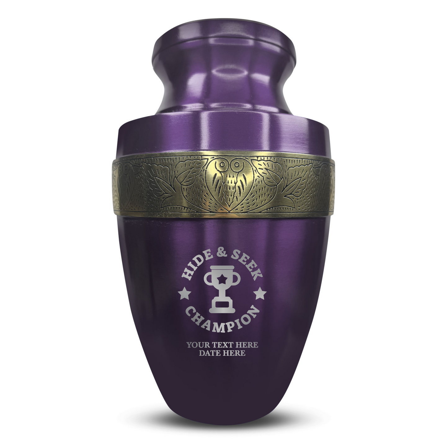 Personalized Adult Cremation Urn with Custom Engraved Name, Date and Dark Humor Design Metal Aluminum Vessel for Ashes and Remains | Elite Collection with Gold Inlay | 200 Cubic Inch