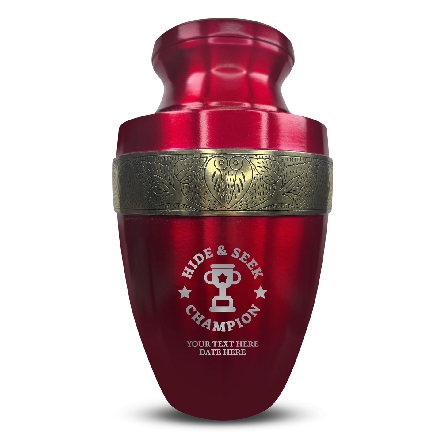 Personalized Adult Cremation Urn with Custom Engraved Name, Date and Dark Humor Design Metal Aluminum Vessel for Ashes and Remains | Elite Collection with Gold Inlay | 200 Cubic Inch