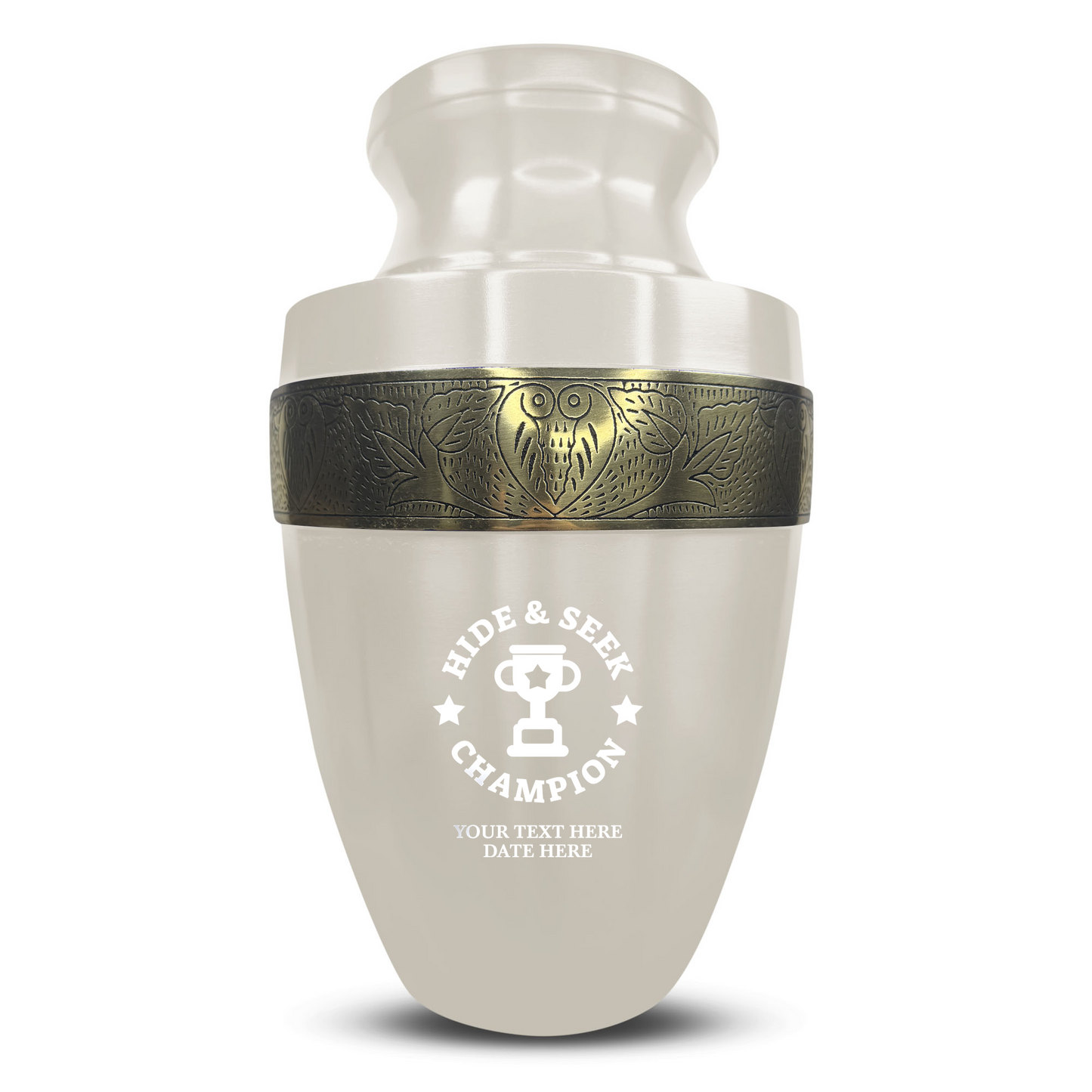 Personalized Adult Cremation Urn with Custom Engraved Name, Date and Dark Humor Design Metal Aluminum Vessel for Ashes and Remains | Elite Collection with Gold Inlay | 200 Cubic Inch