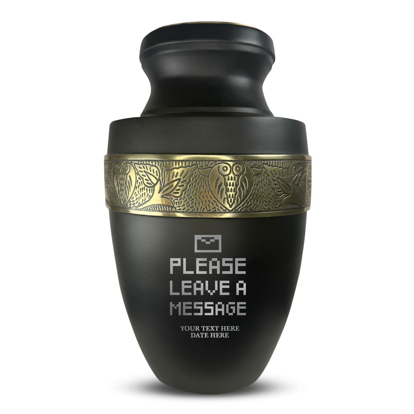 Personalized Adult Cremation Urn with Custom Engraved Name, Date and Funny Office Design Metal Aluminum Vessel for Ashes and Remains | Elite Collection with Gold Inlay | 200 Cubic Inch