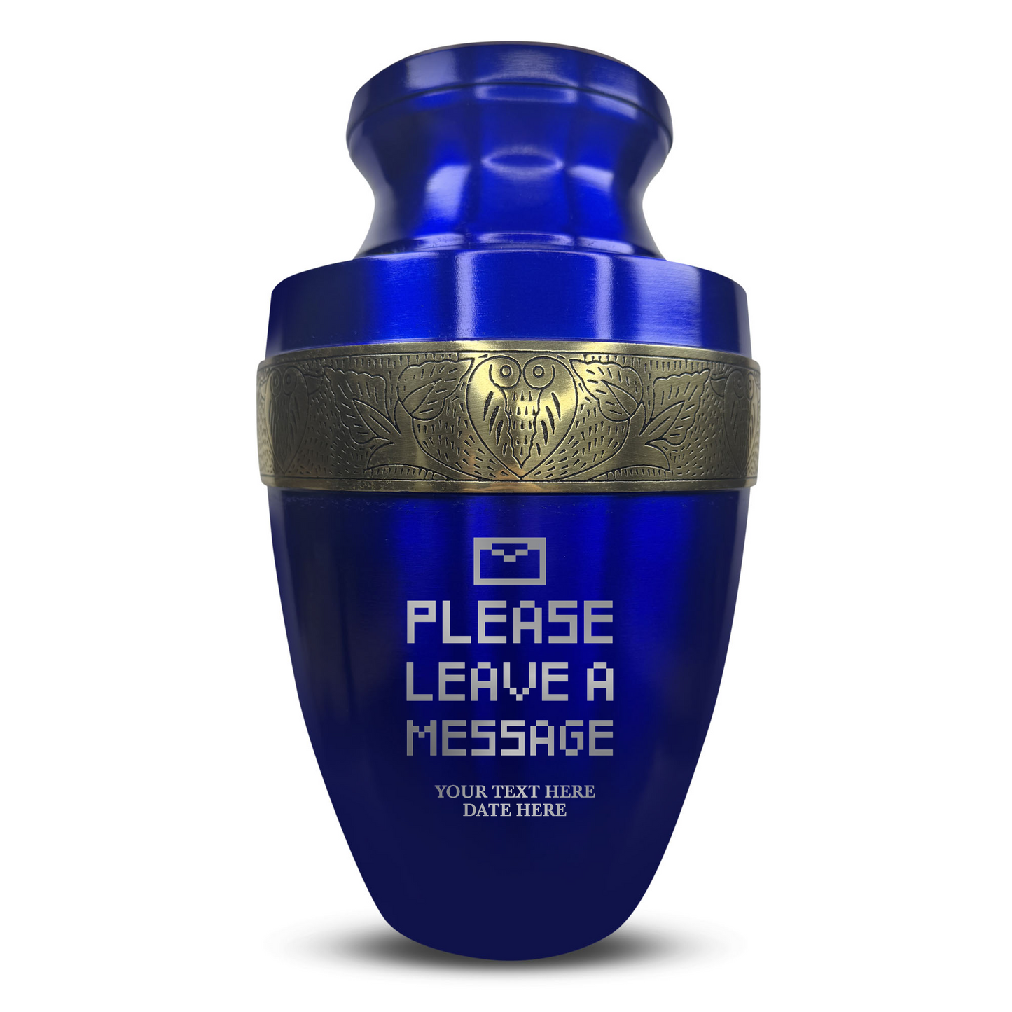 Personalized Adult Cremation Urn with Custom Engraved Name, Date and Funny Office Design Metal Aluminum Vessel for Ashes and Remains | Elite Collection with Gold Inlay | 200 Cubic Inch