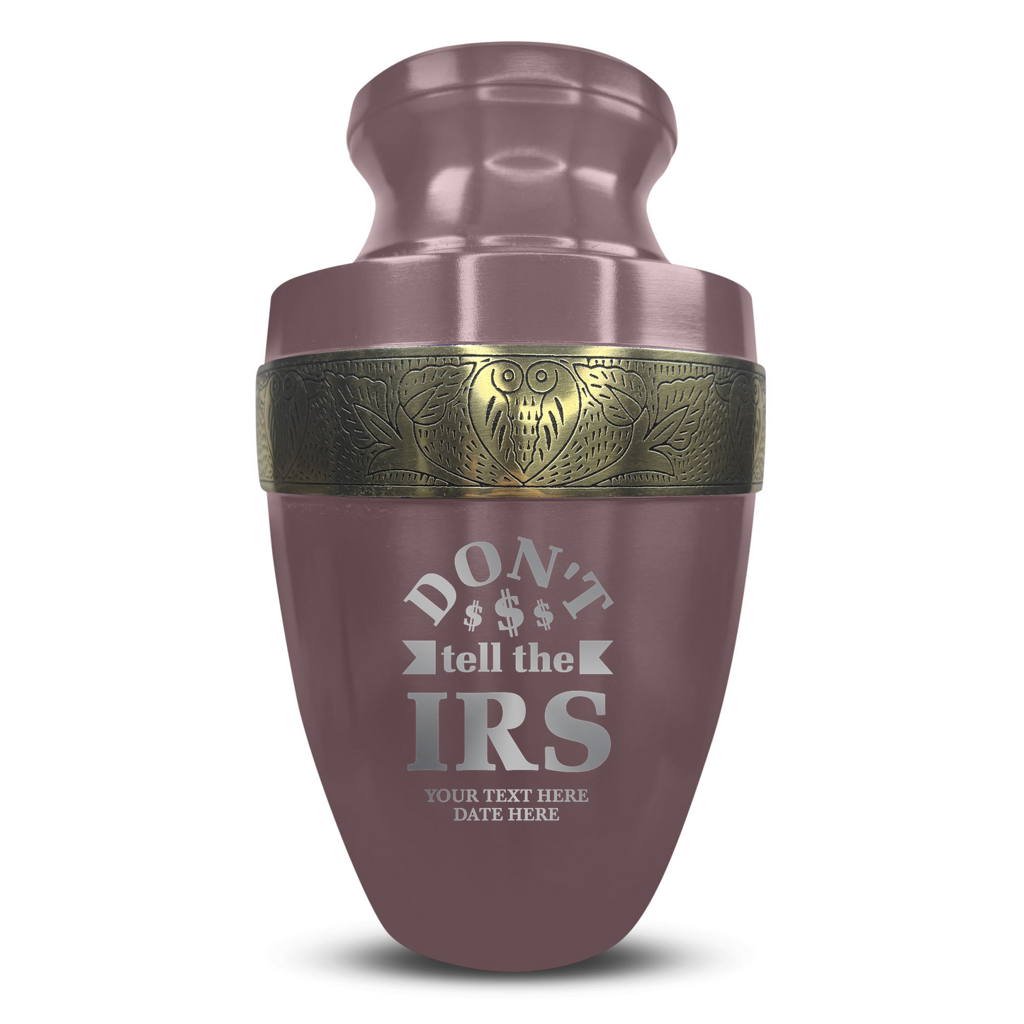 Personalized Adult Cremation Urn with Custom Engraved Name, Date and Funny Office Design Metal Aluminum Vessel for Ashes and Remains | Elite Collection with Gold Inlay | 200 Cubic Inch