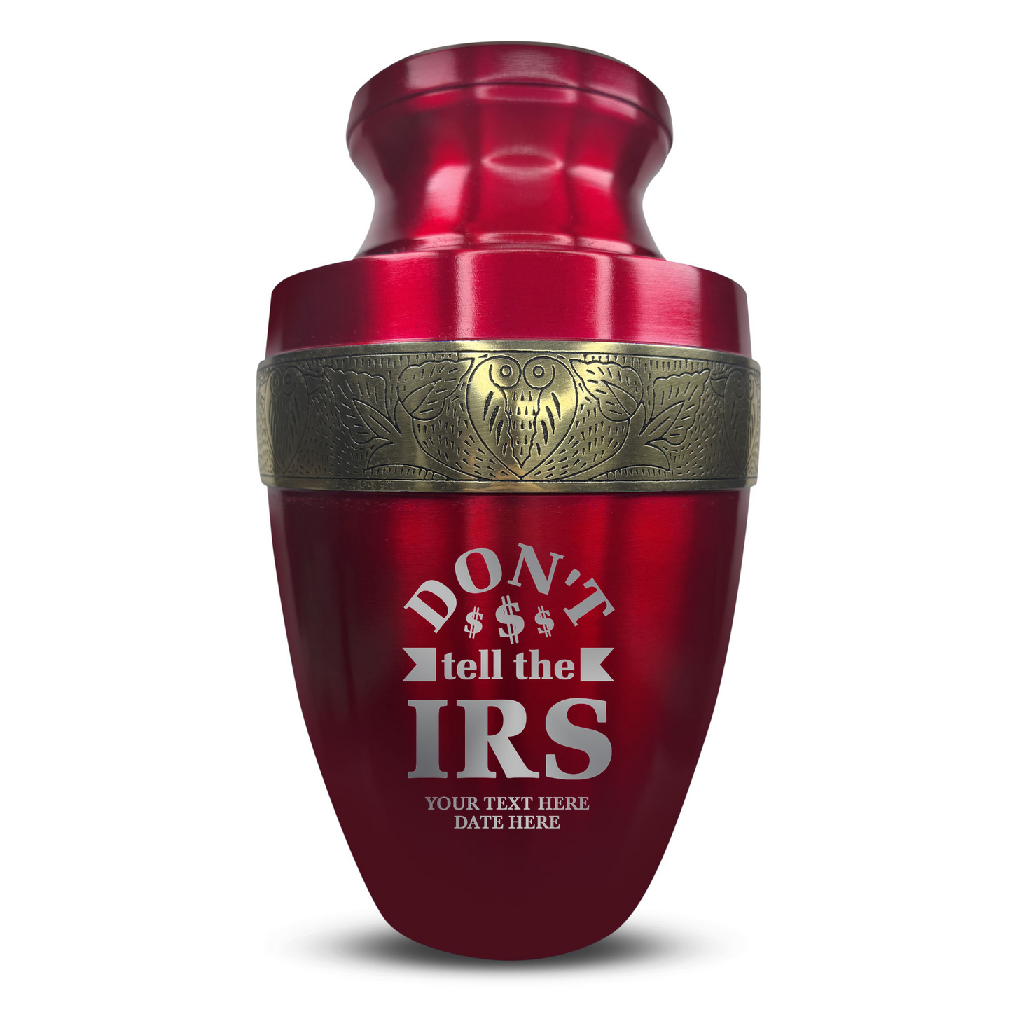 Personalized Adult Cremation Urn with Custom Engraved Name, Date and Funny Office Design Metal Aluminum Vessel for Ashes and Remains | Elite Collection with Gold Inlay | 200 Cubic Inch