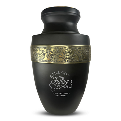 Personalized Adult Cremation Urn with Custom Engraved Name, Date and Simple Humor Design Metal Aluminum Vessel for Ashes and Remains | Elite Collection with Gold Inlay | 200 Cubic Inch